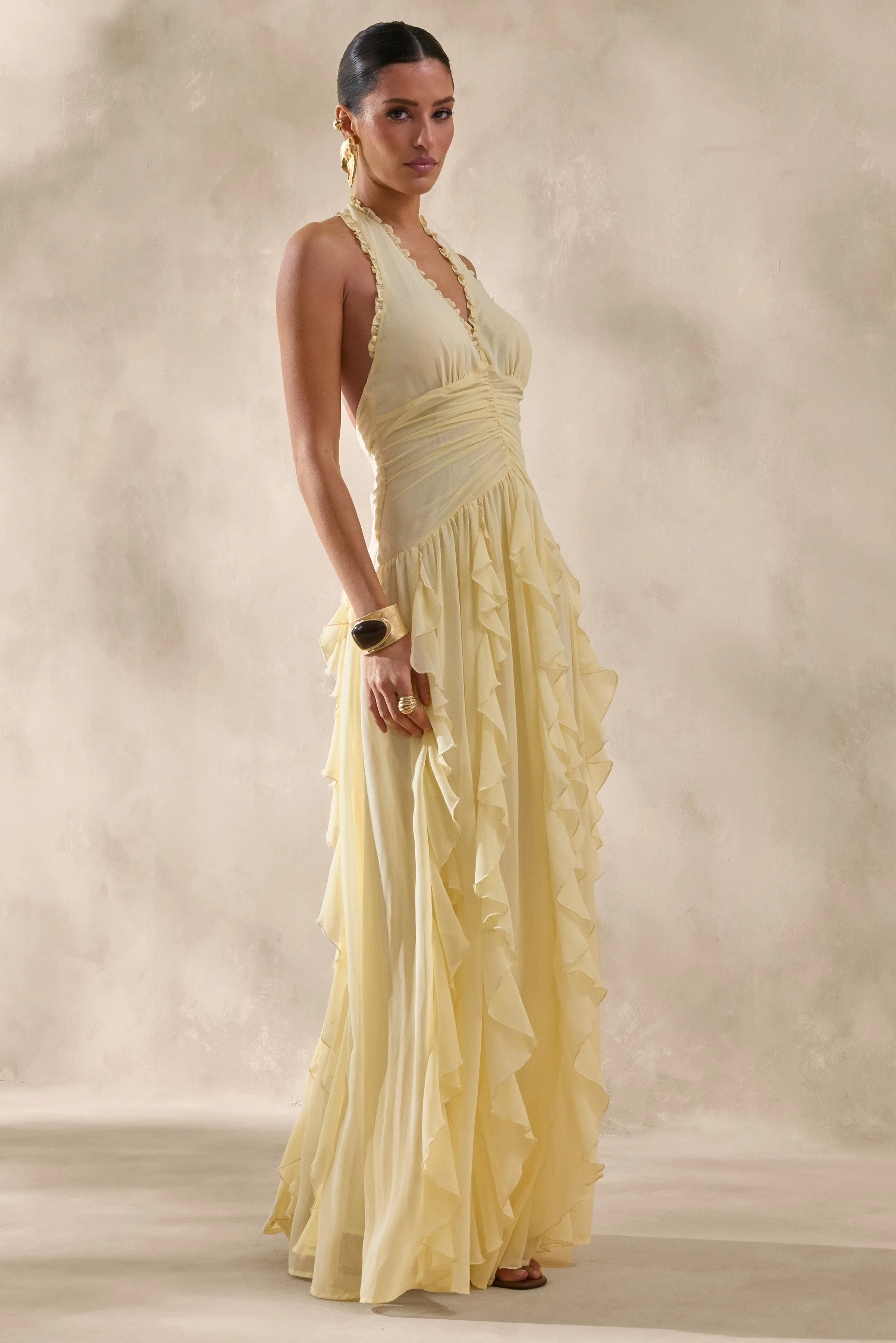 Bea | Lemon Plunge-Neck Ruffled Maxi Dress sold by Club L London product image thumbnail 4
