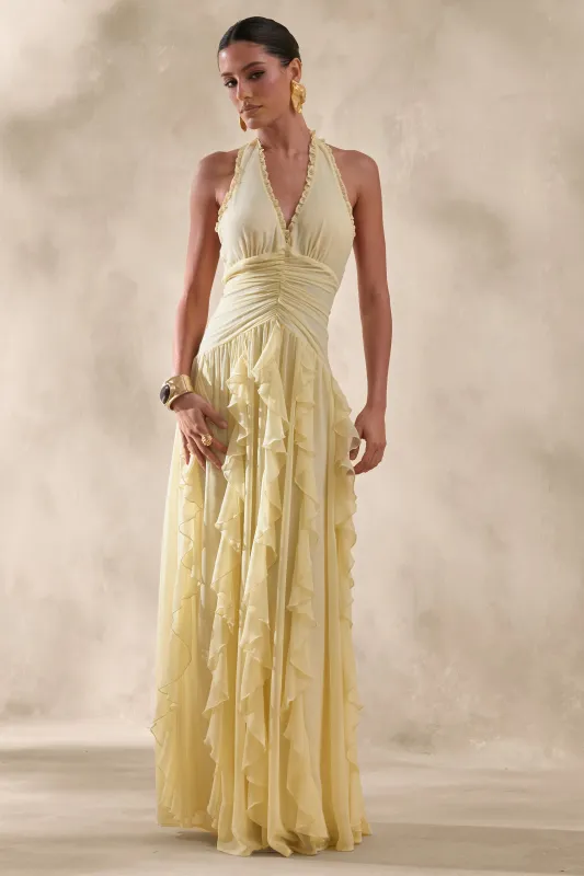 Bea | Lemon Plunge-Neck Ruffled Maxi Dress made by Club L London