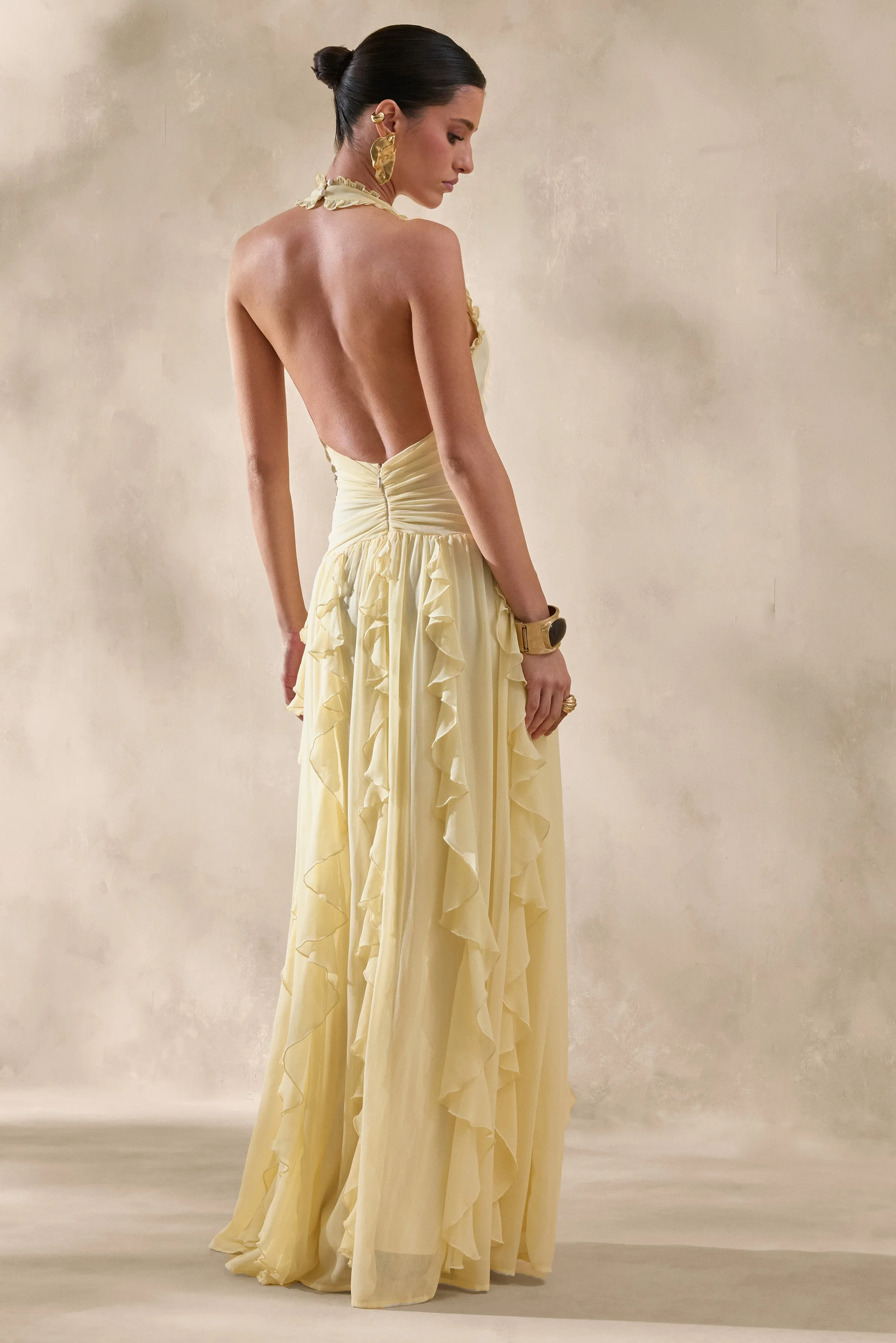 Bea | Lemon Plunge-Neck Ruffled Maxi Dress sold by Club L London product image thumbnail 5