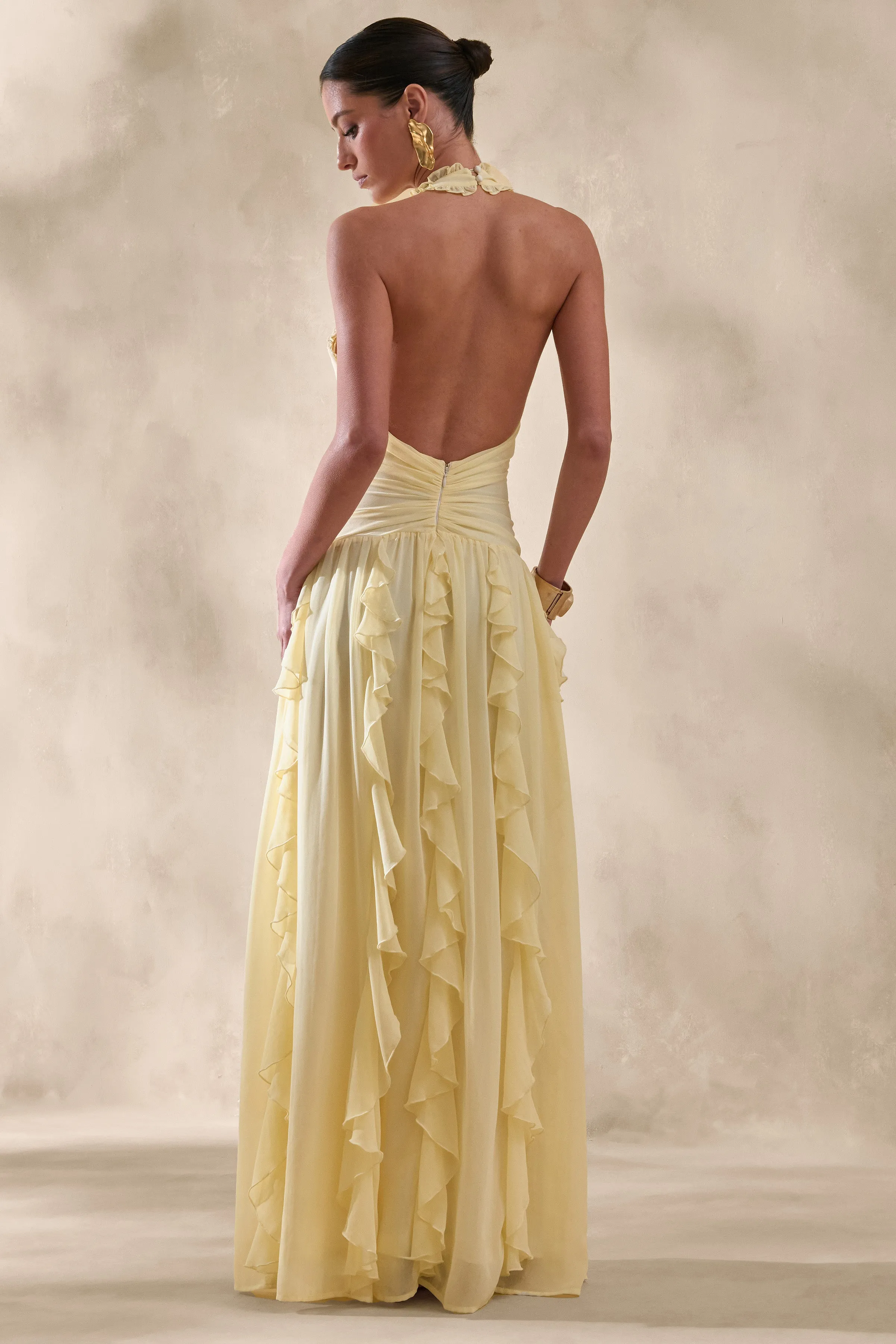 Bea | Lemon Plunge-Neck Ruffled Maxi Dress sold by Club L London product image thumbnail 2
