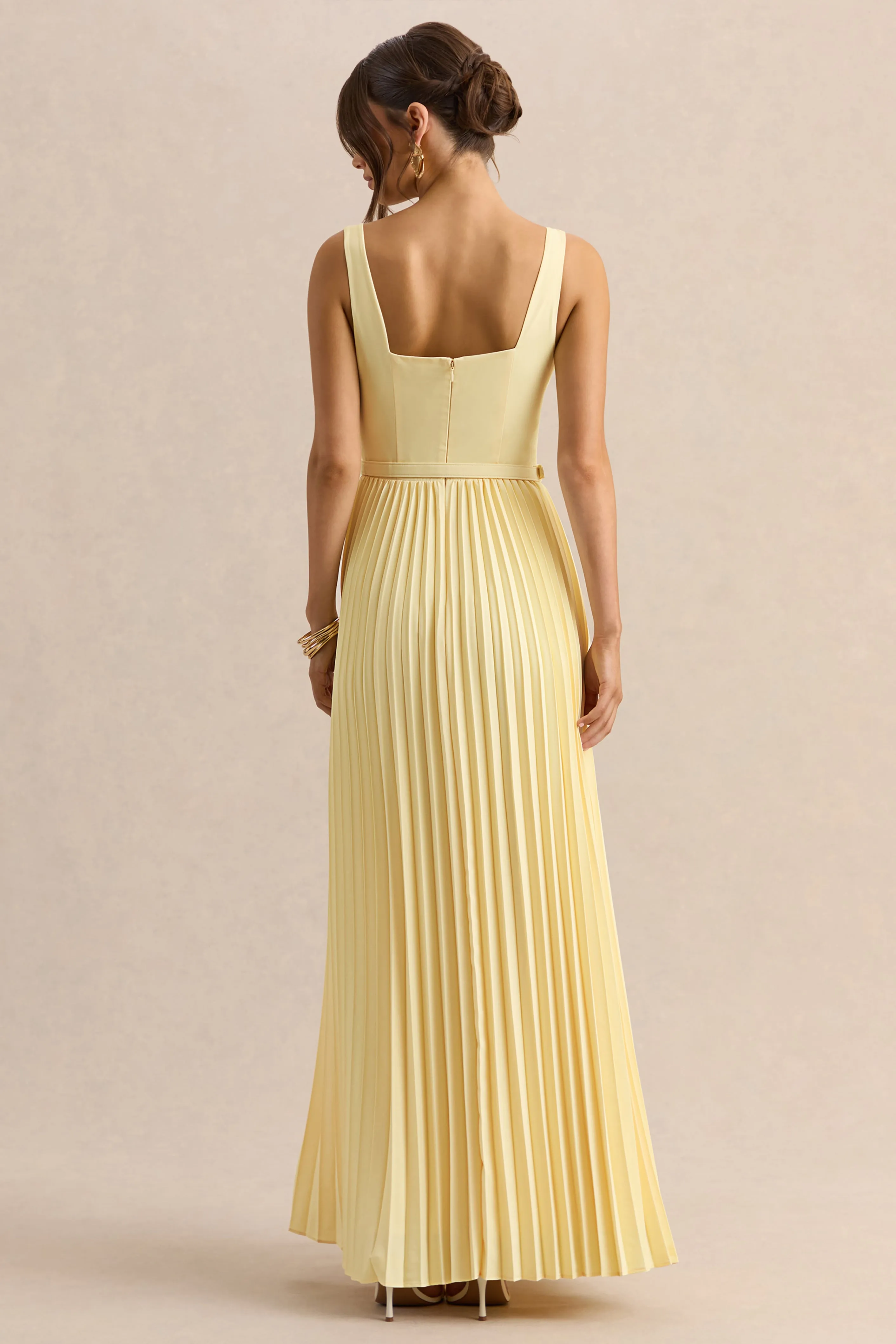 Danika | Lemon Square-Neck Belted Maxi Dress With Pleated Skirt sold by Club L London product image thumbnail 2