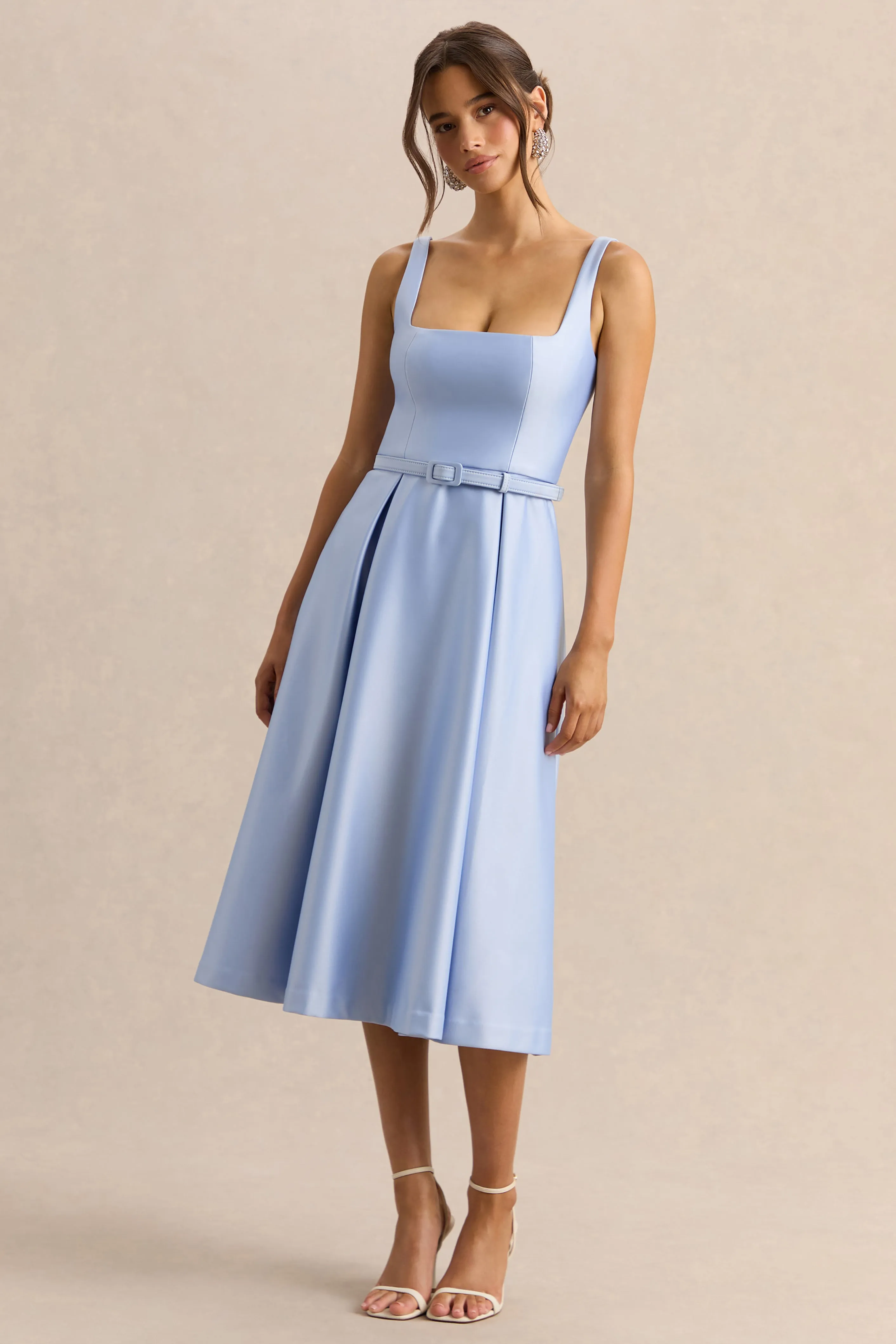 Crystaline | Powder Blue Satin Square-Neck Midi Dress sold by Club L London product image thumbnail 5