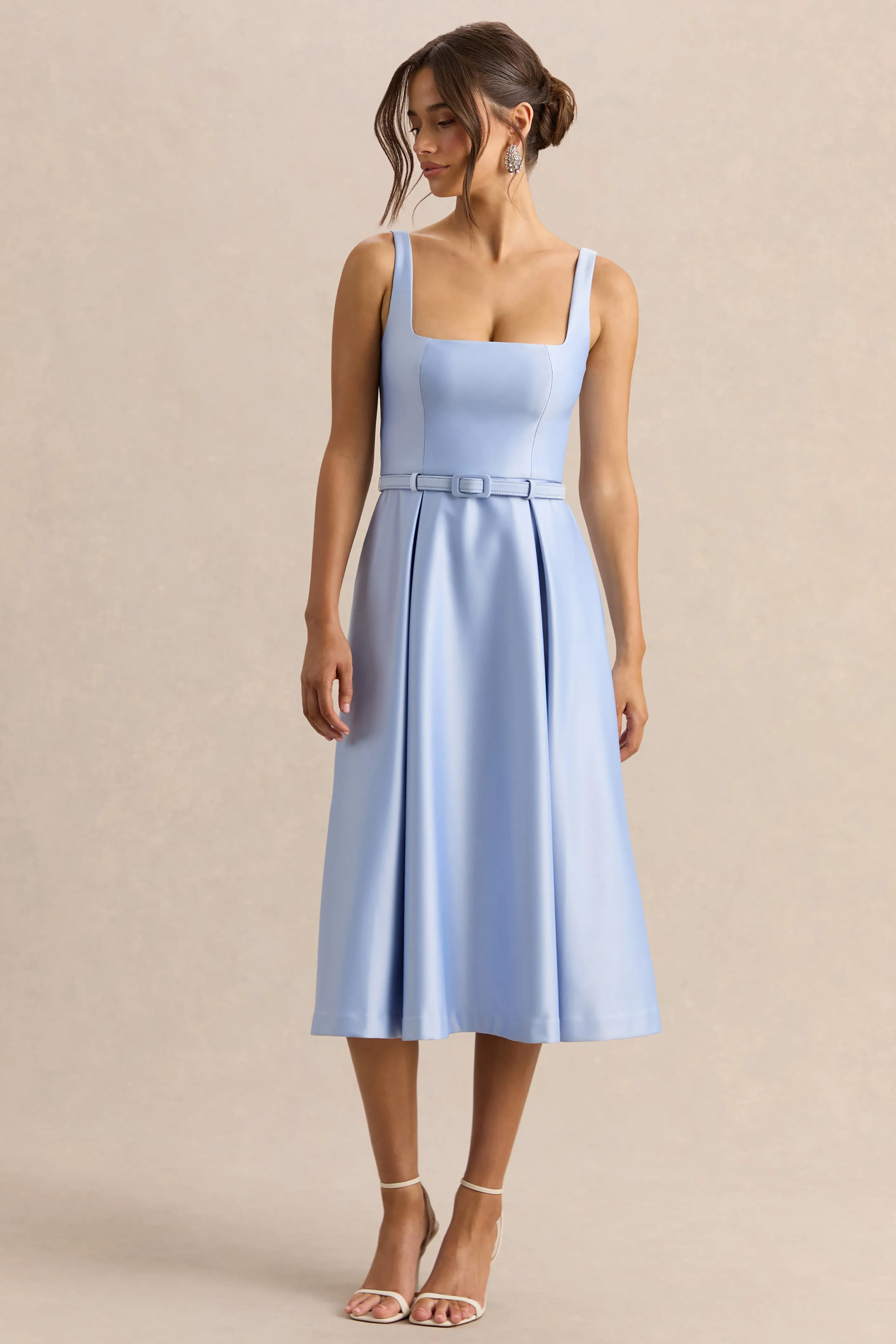 Crystaline | Powder Blue Satin Square-Neck Midi Dress sold by Club L London product image thumbnail 4