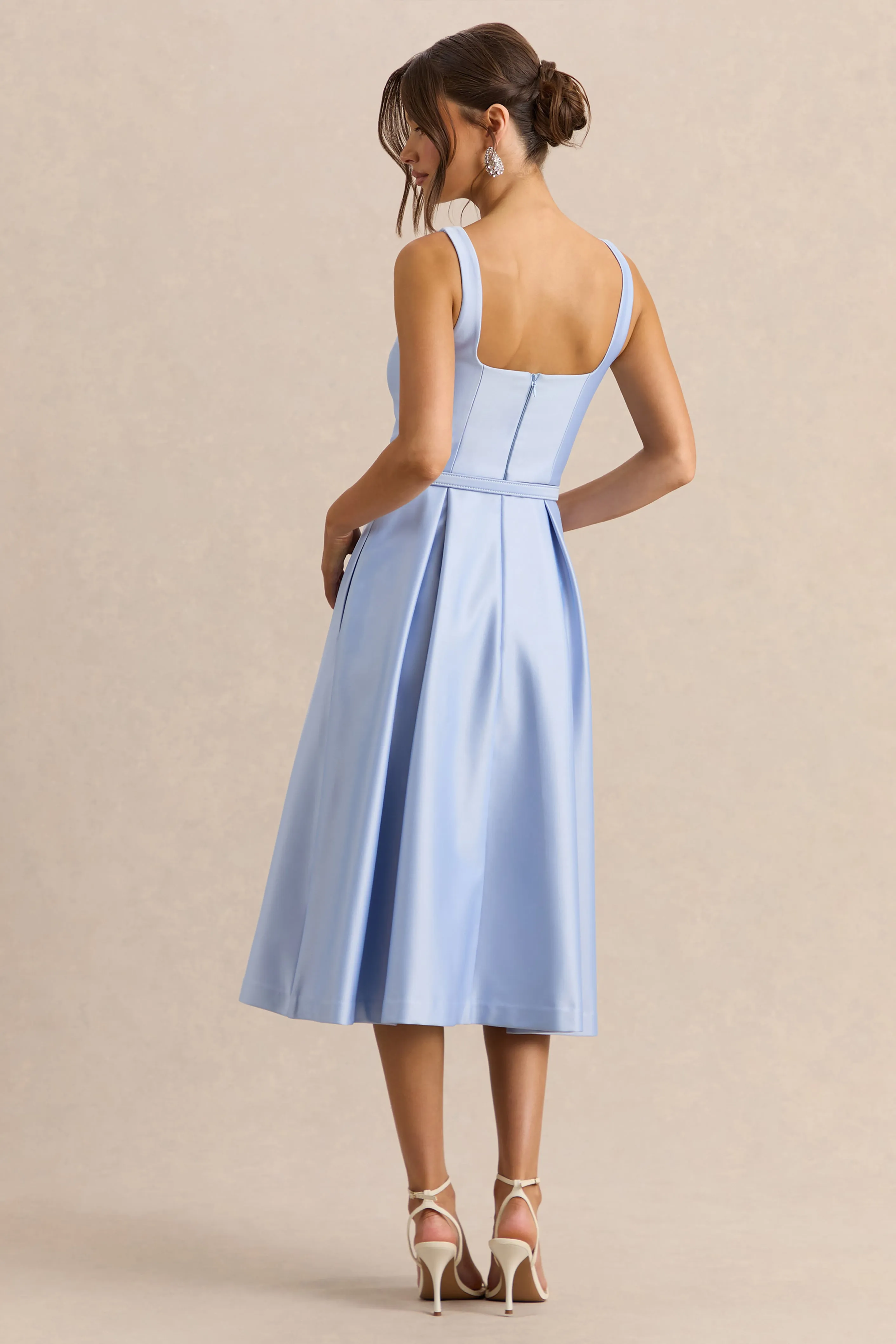 Crystaline | Powder Blue Satin Square-Neck Midi Dress sold by Club L London product image thumbnail 2