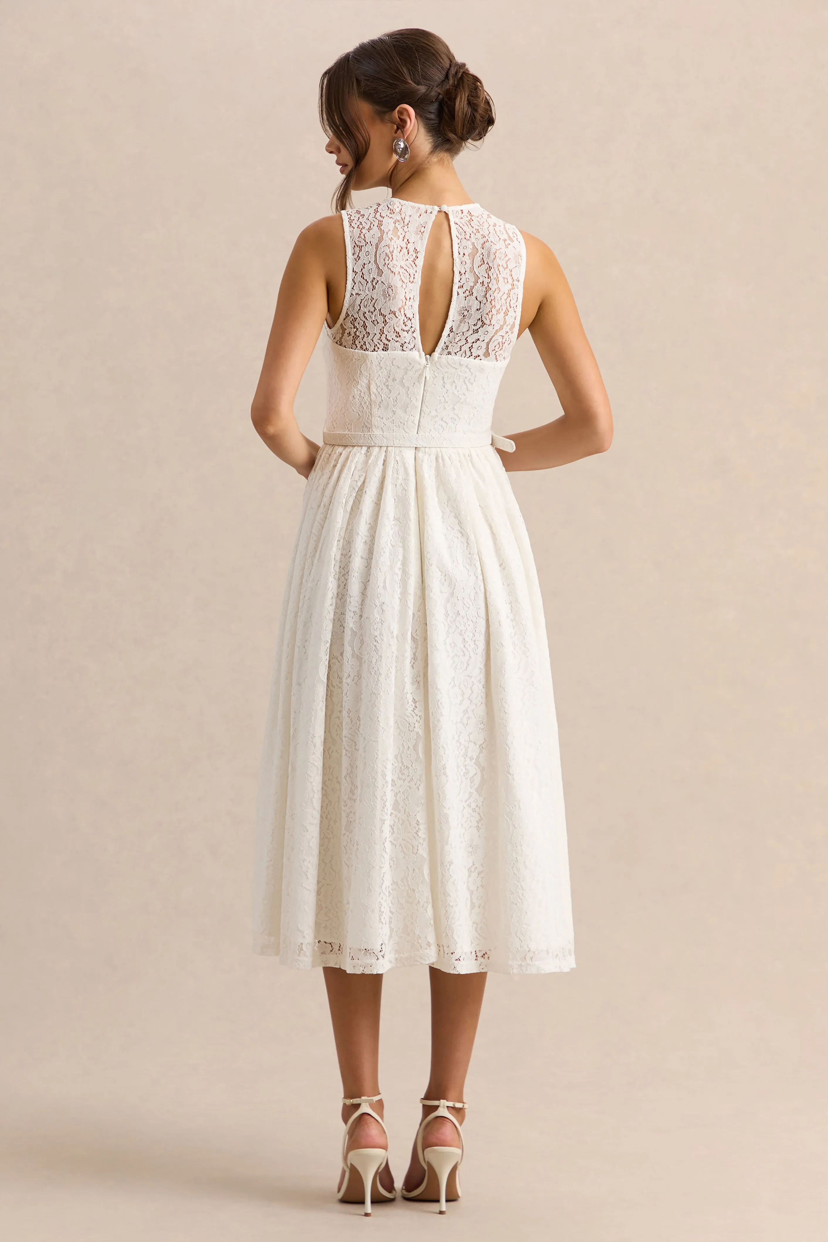 Anabella | White Lace Crew-Neck Belted Midi-Dress sold by Club L London product image thumbnail 2