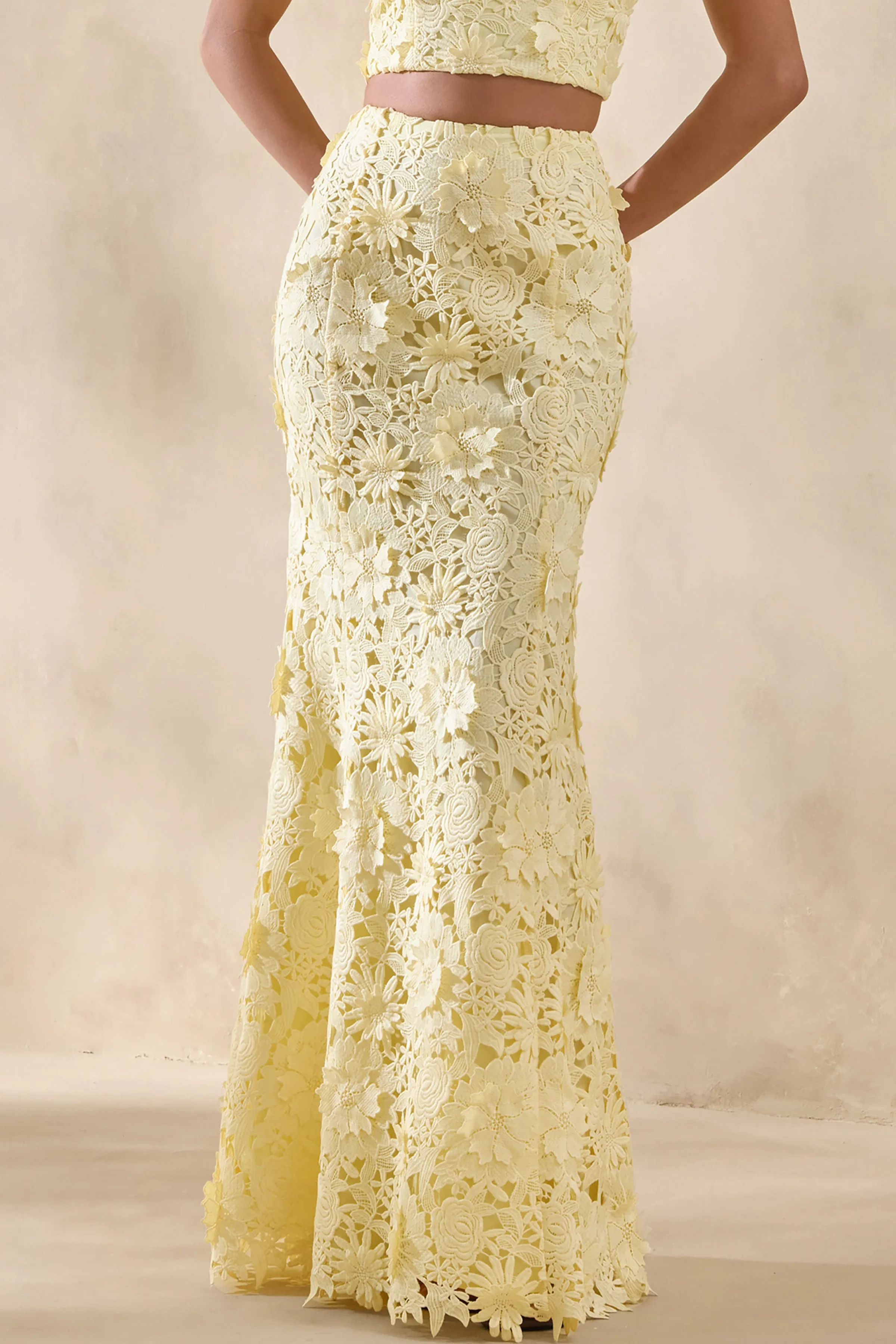 Esmara | Lemon Lace Maxi Skirt sold by Club L London