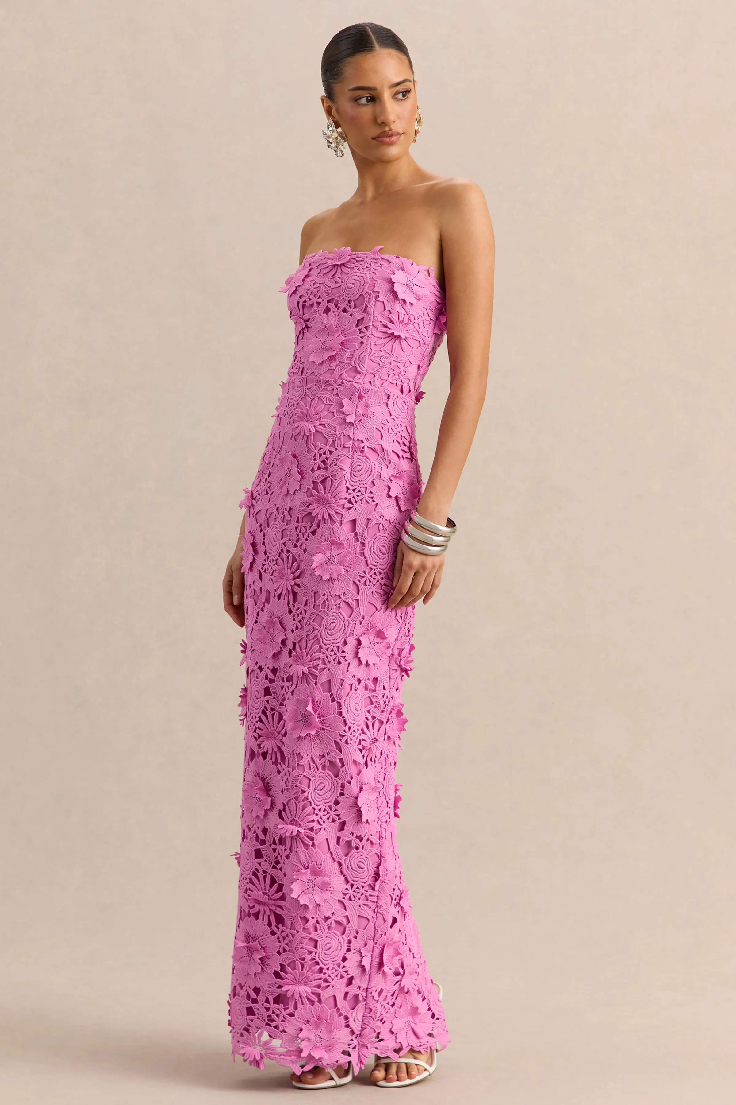 Gracie | Pink Lace Bandeau Maxi Dress sold by Club L London product image thumbnail 4