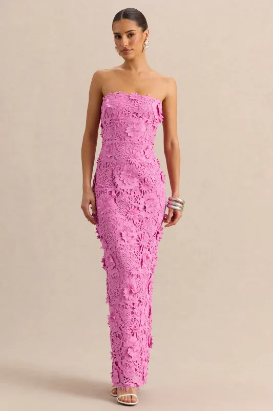 Gracie | Pink Lace Bandeau Maxi Dress made by Club L London