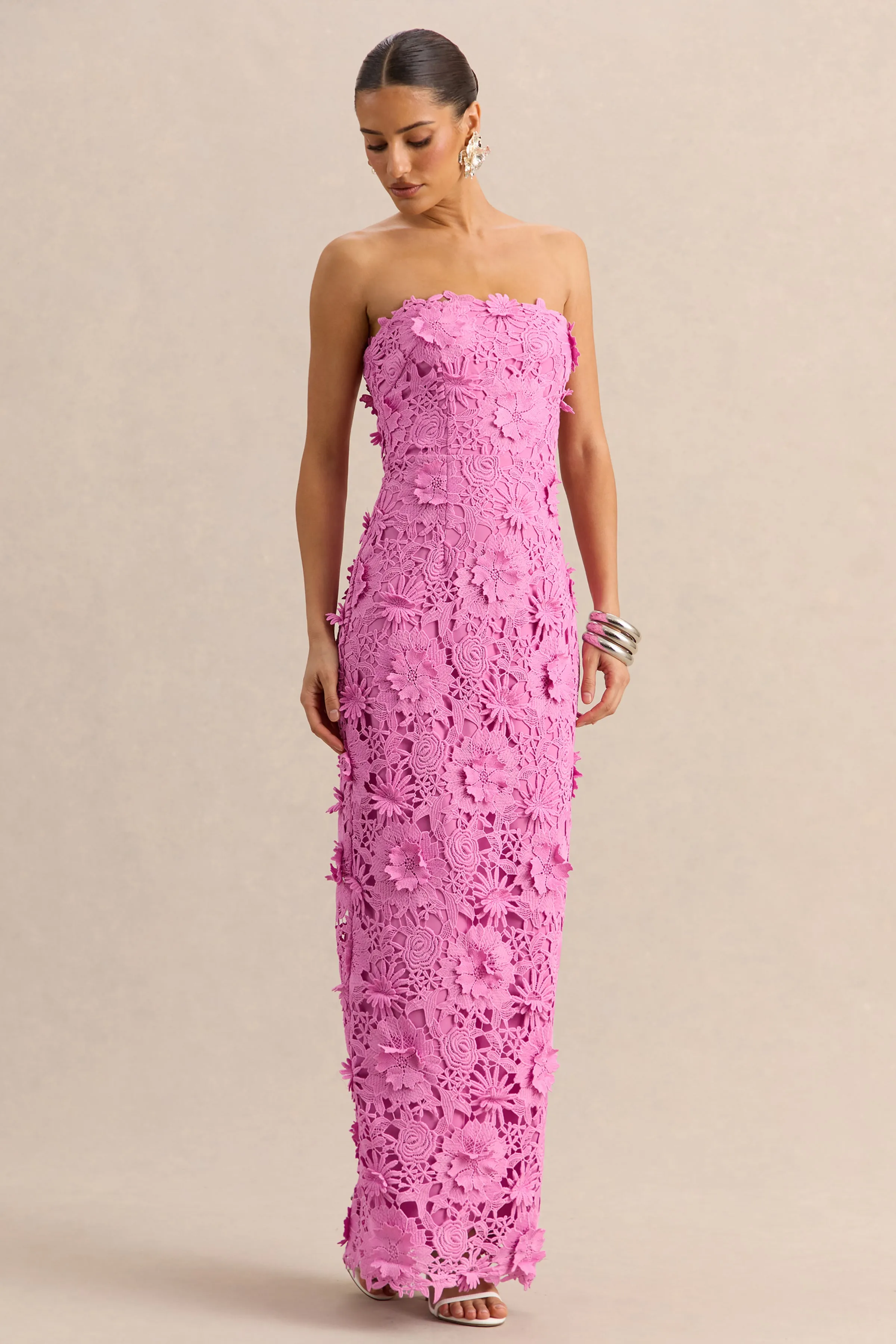 Gracie | Pink Lace Bandeau Maxi Dress sold by Club L London product image thumbnail 5