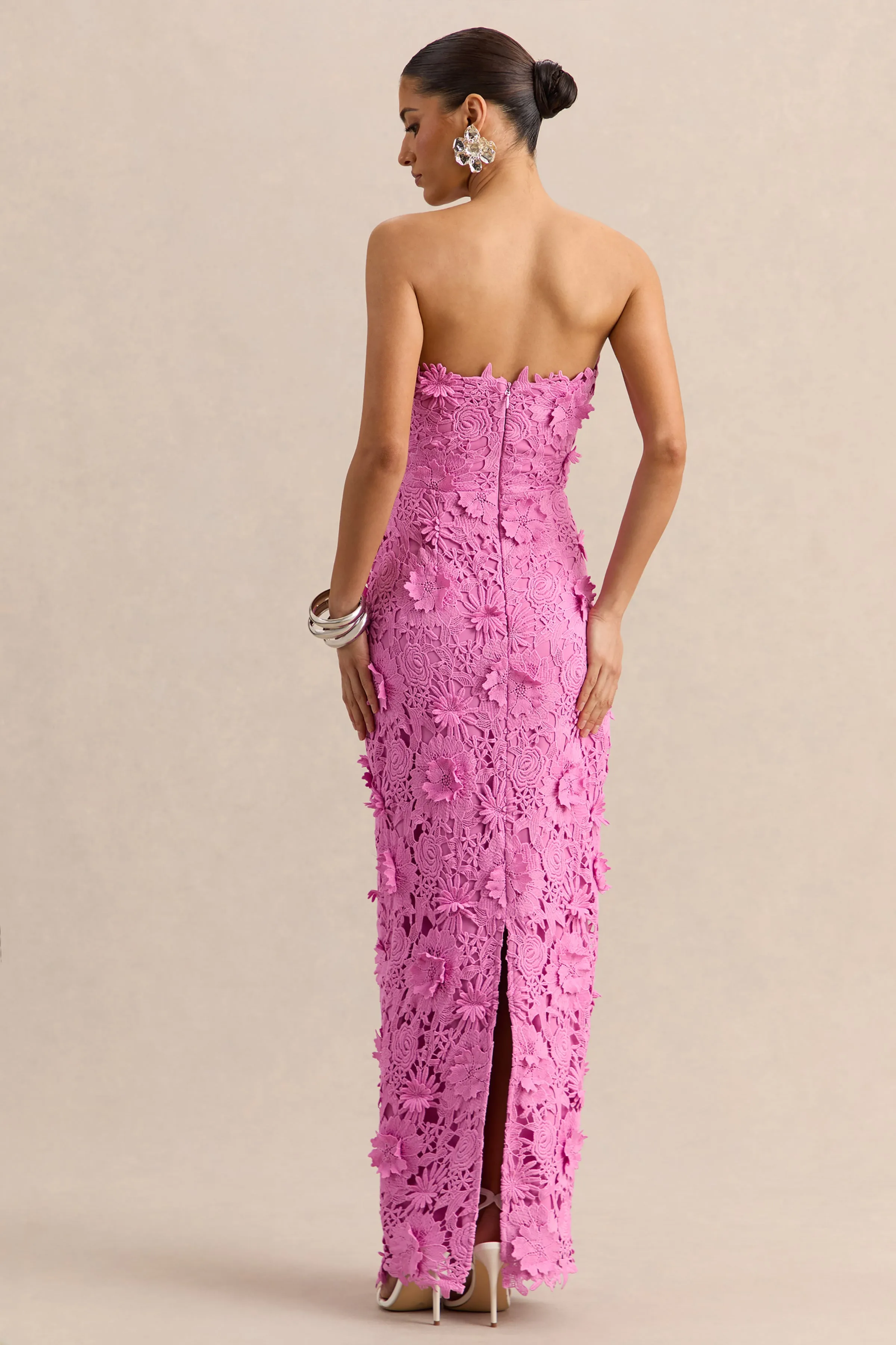 Gracie | Pink Lace Bandeau Maxi Dress sold by Club L London product image thumbnail 2
