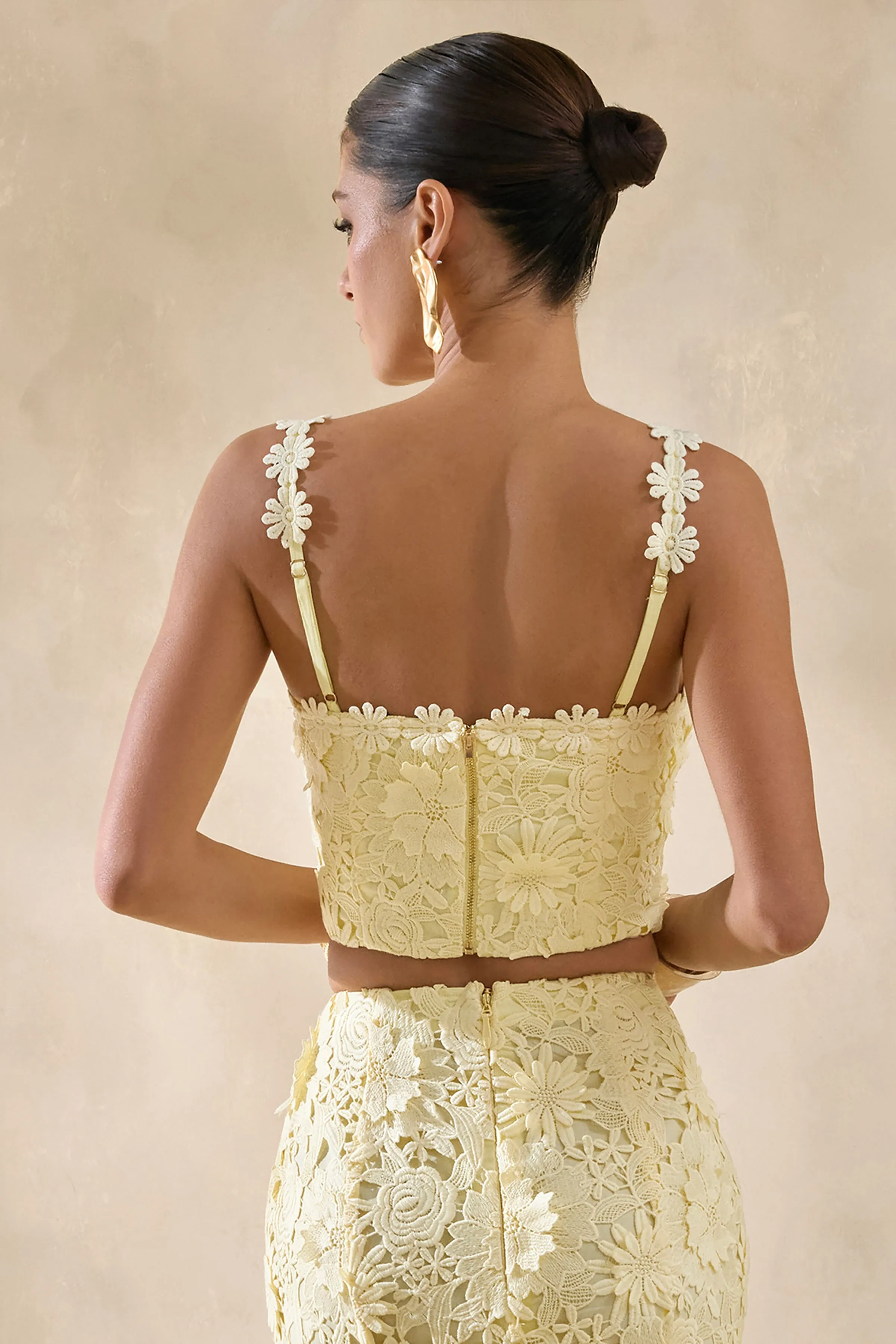 Blythe | Lemon Lace Square-Neck Crop-Top sold by Club L London product image thumbnail 2