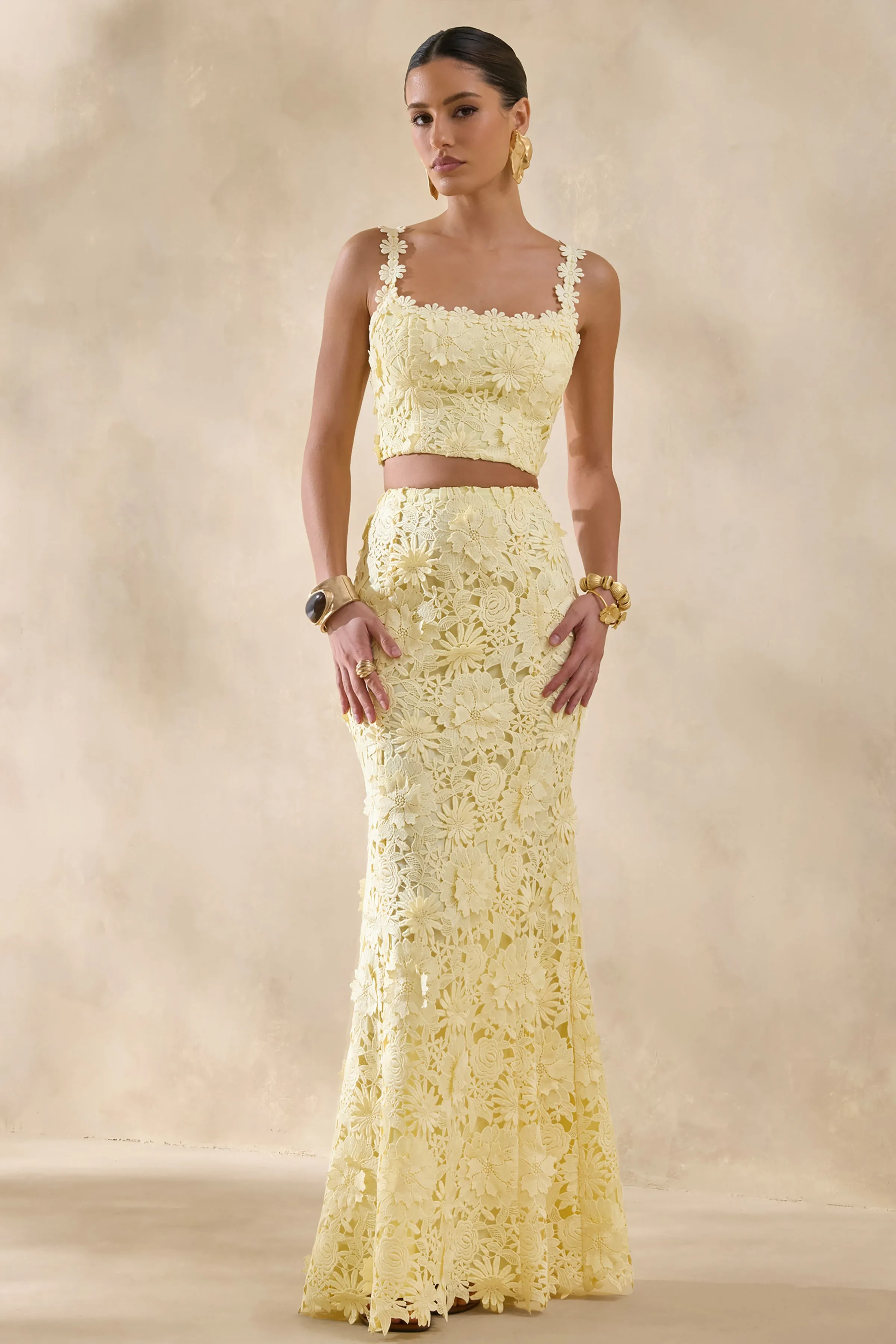 Blythe | Lemon Lace Square-Neck Crop-Top sold by Club L London product image thumbnail 3