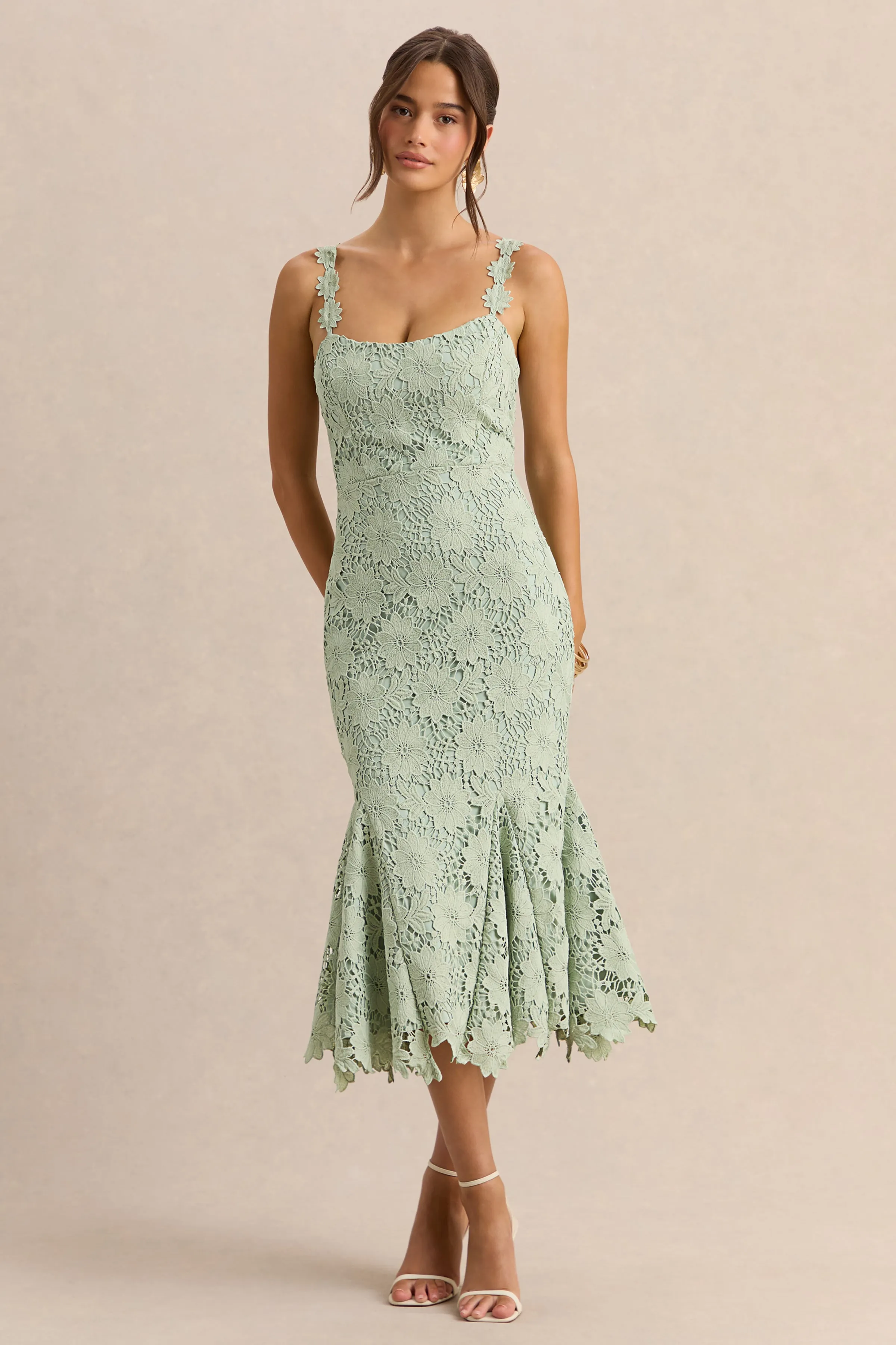 Melia | Sage Lace Scoop-Neck Midi Dress sold by Club L London product image thumbnail 4