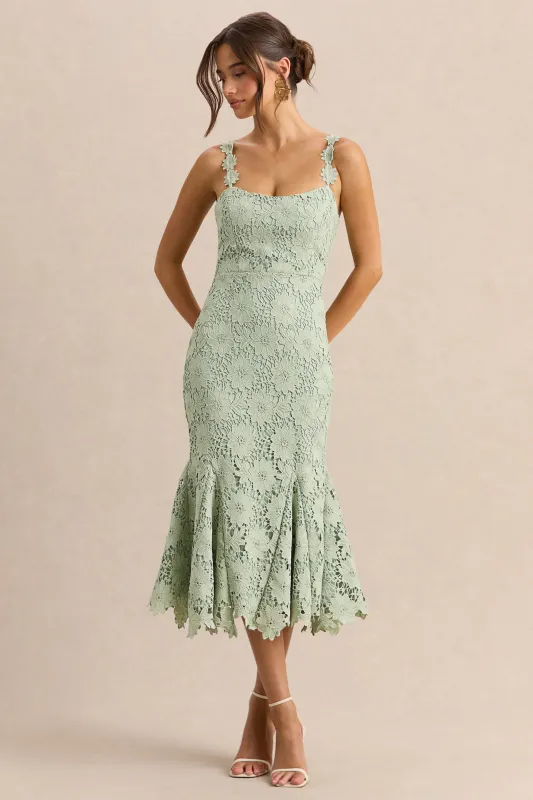 Melia | Sage Lace Scoop-Neck Midi Dress made by Club L London