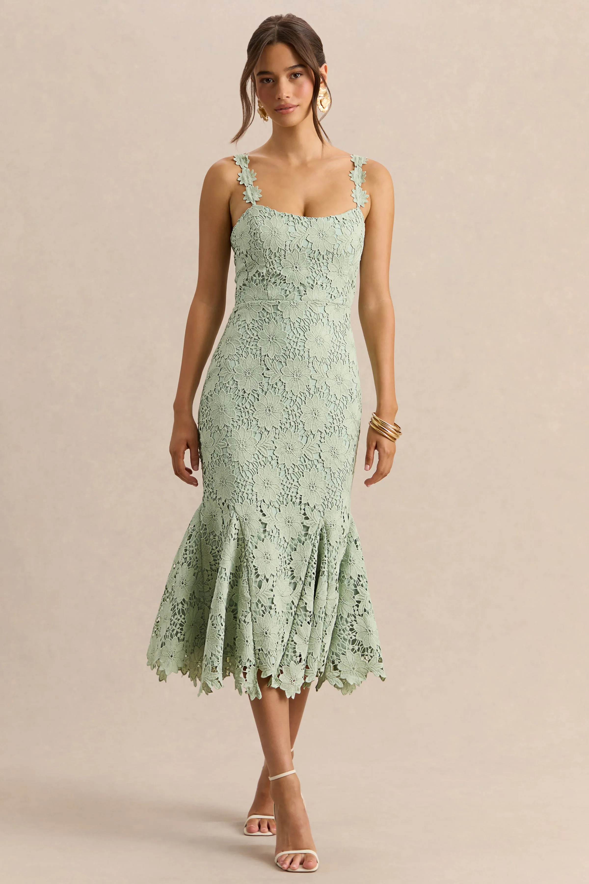 Melia | Sage Lace Scoop-Neck Midi Dress sold by Club L London product image thumbnail 5