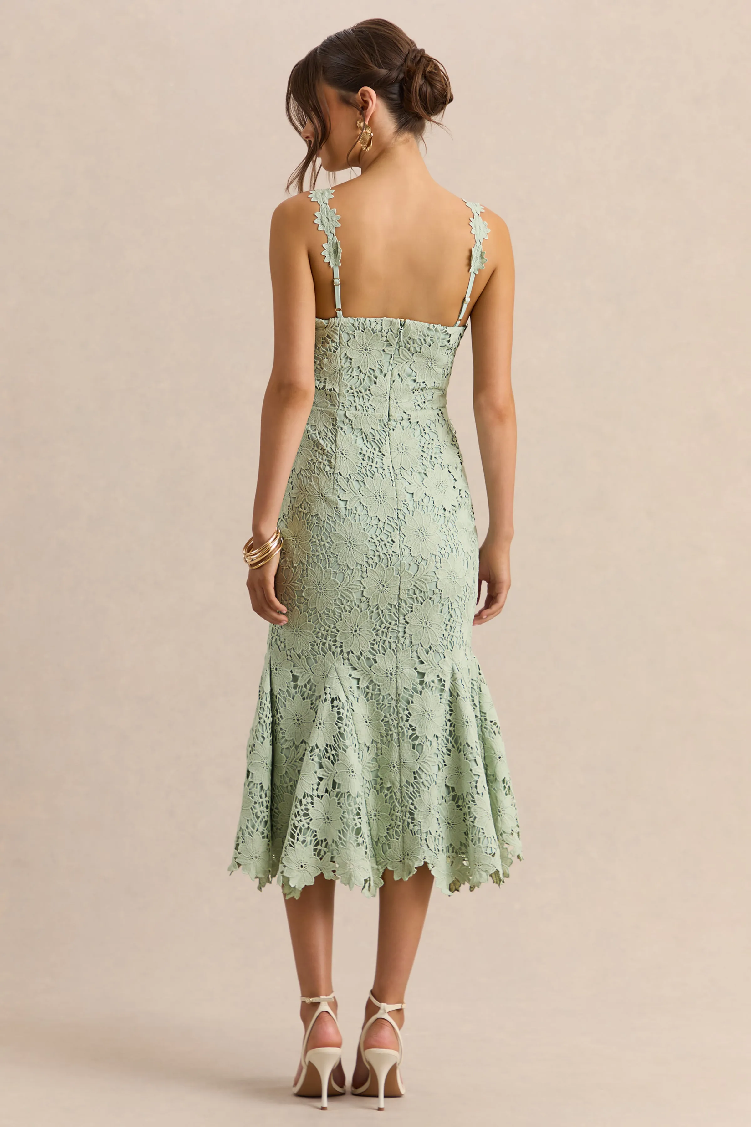 Melia | Sage Lace Scoop-Neck Midi Dress sold by Club L London product image thumbnail 2