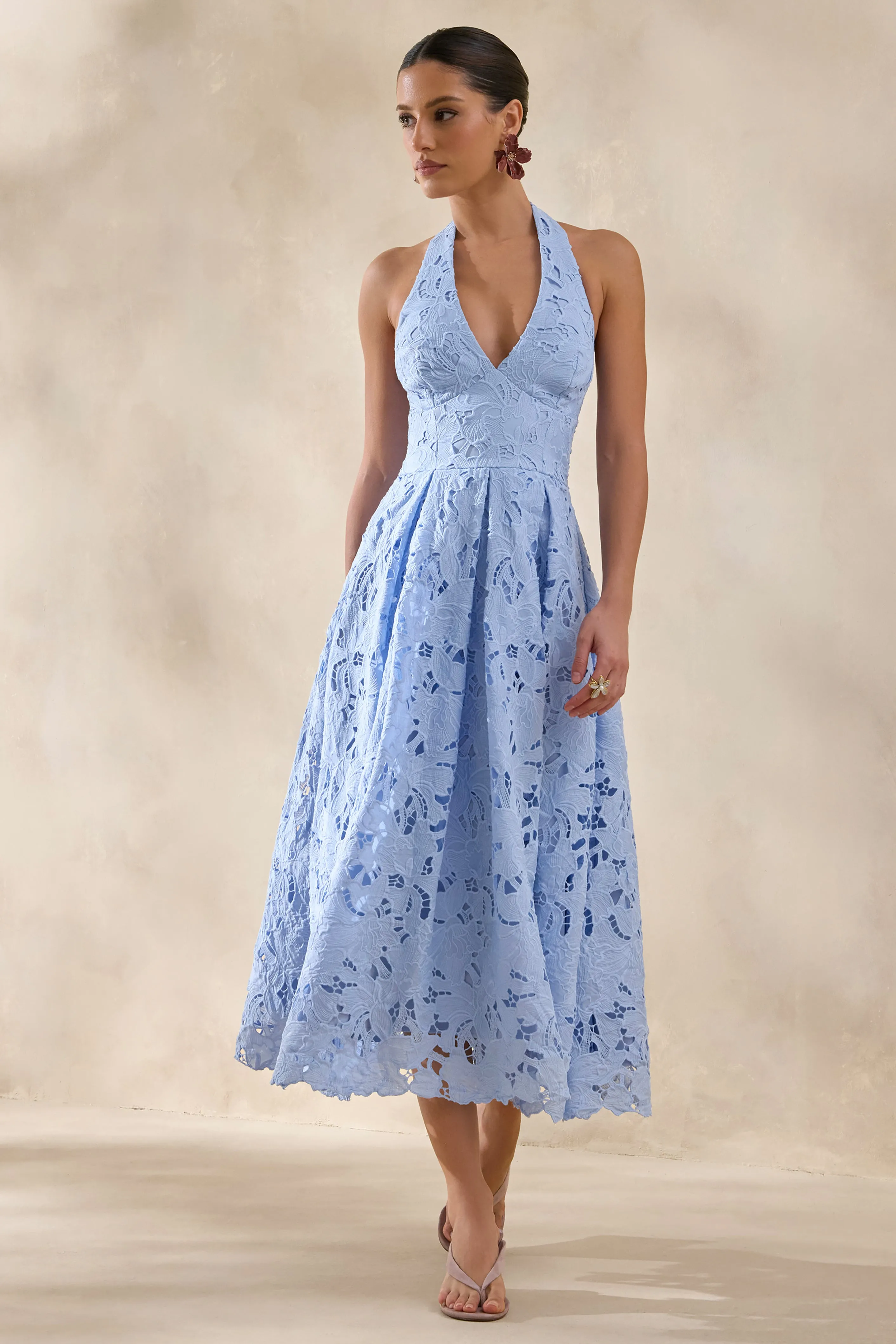 Maribel | Powder Blue Lace Plunge-Neck Midi Dress sold by Club L London product image thumbnail 5