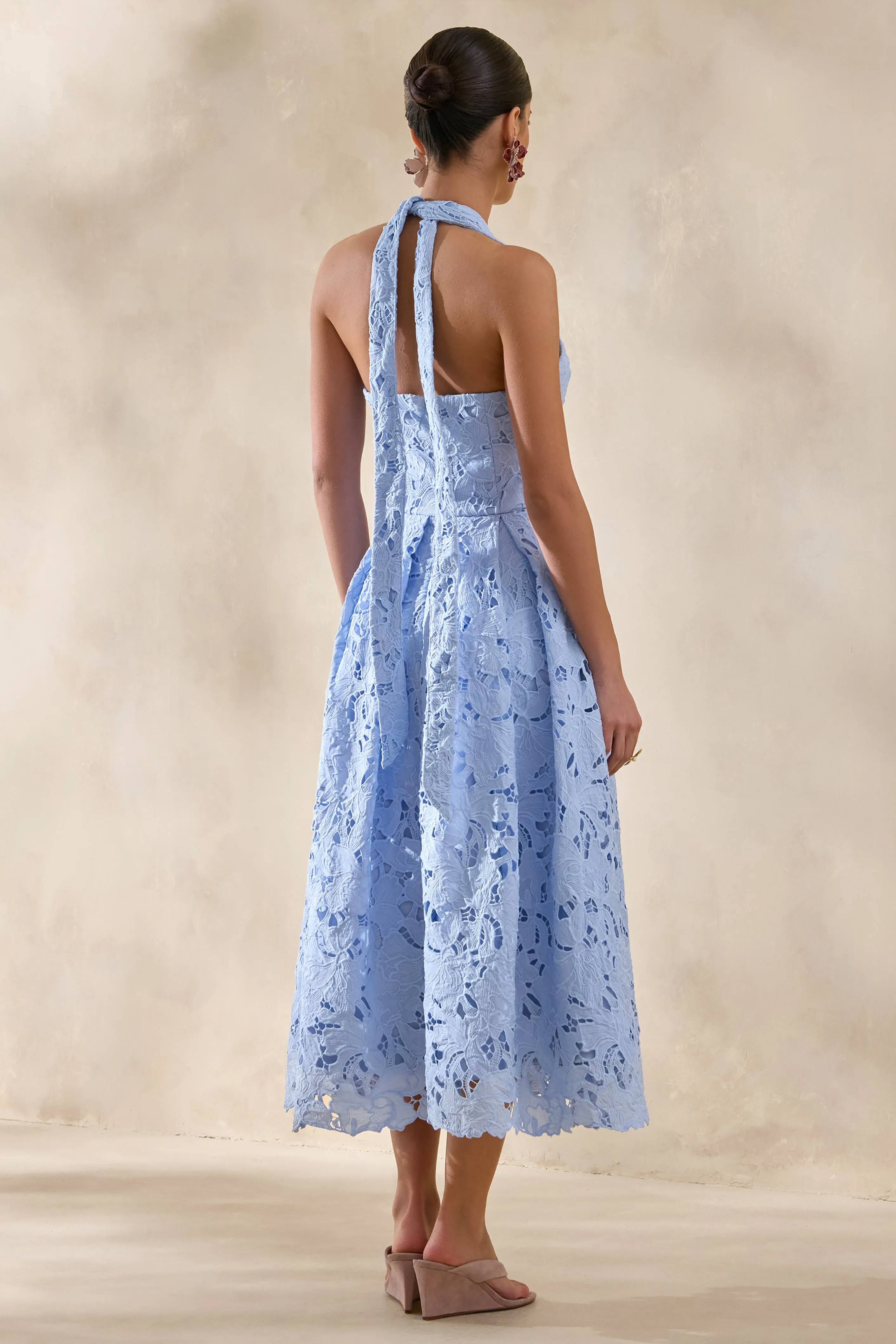 Maribel | Powder Blue Lace Plunge-Neck Midi Dress sold by Club L London product image thumbnail 2