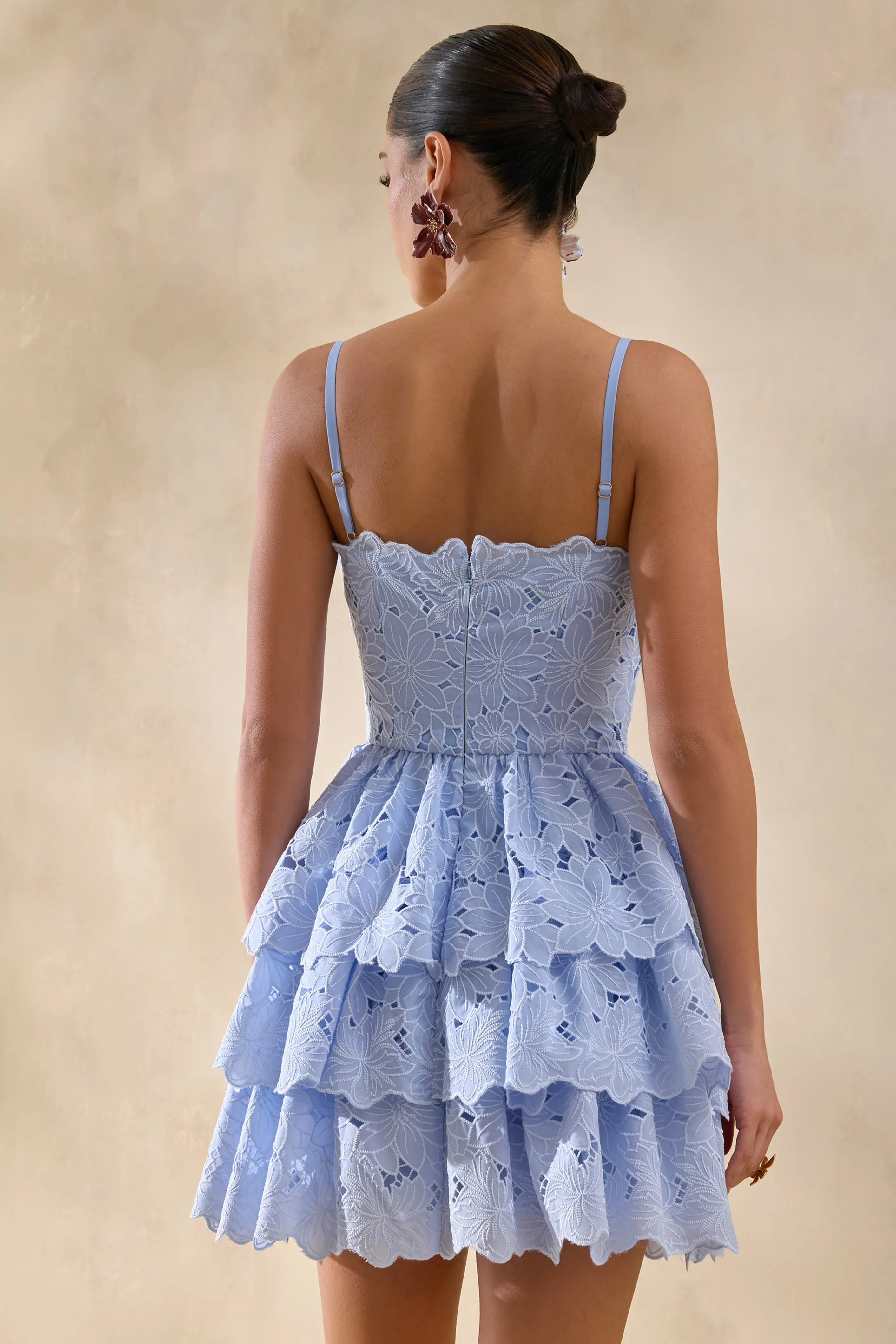 Winona | Powder Blue Lace Square-Neck Mini Dress With Ruffled Detailing sold by Club L London product image thumbnail 2