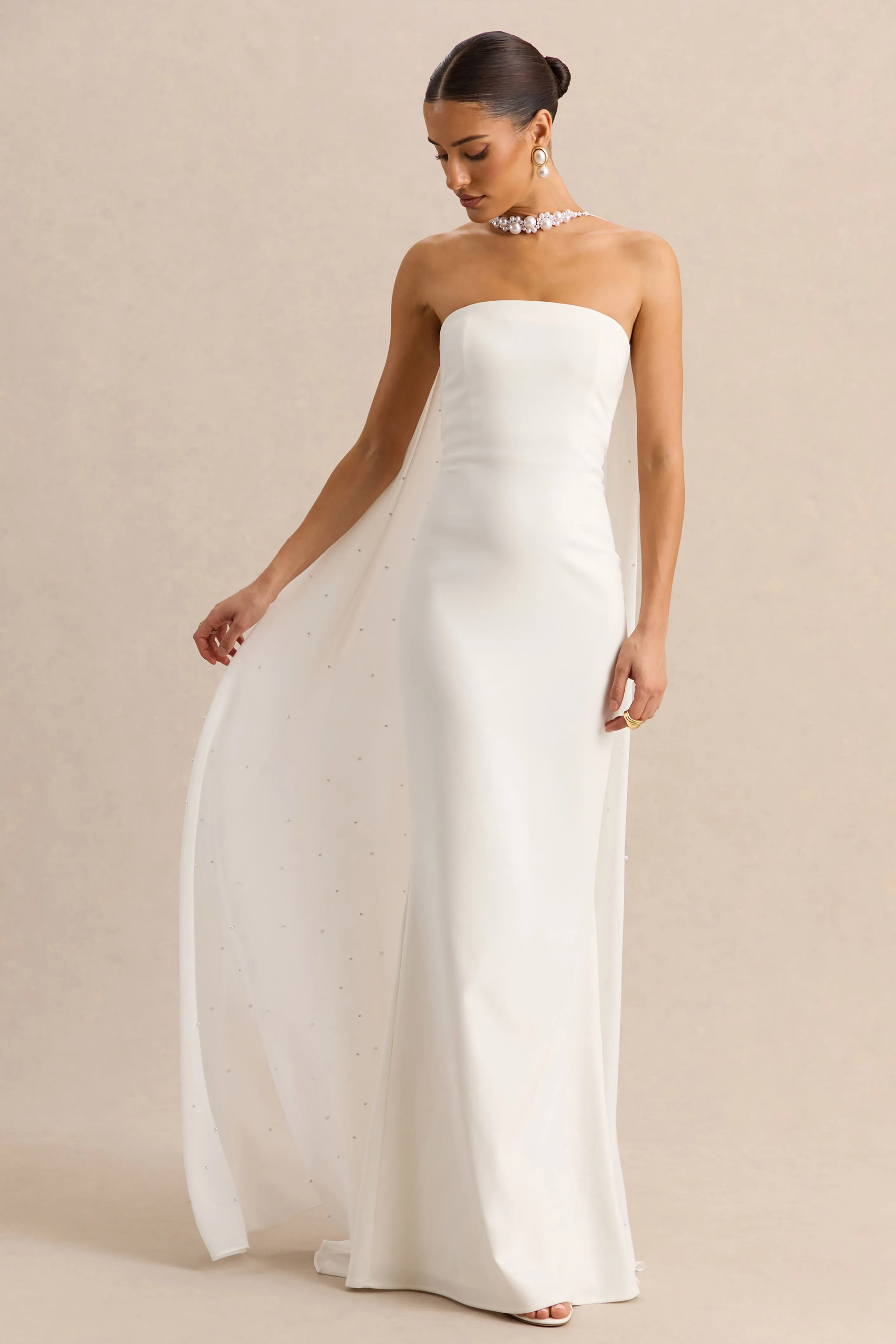Alina | White Bandeau Maxi-Dress With Cape sold by Club L London product image thumbnail 4