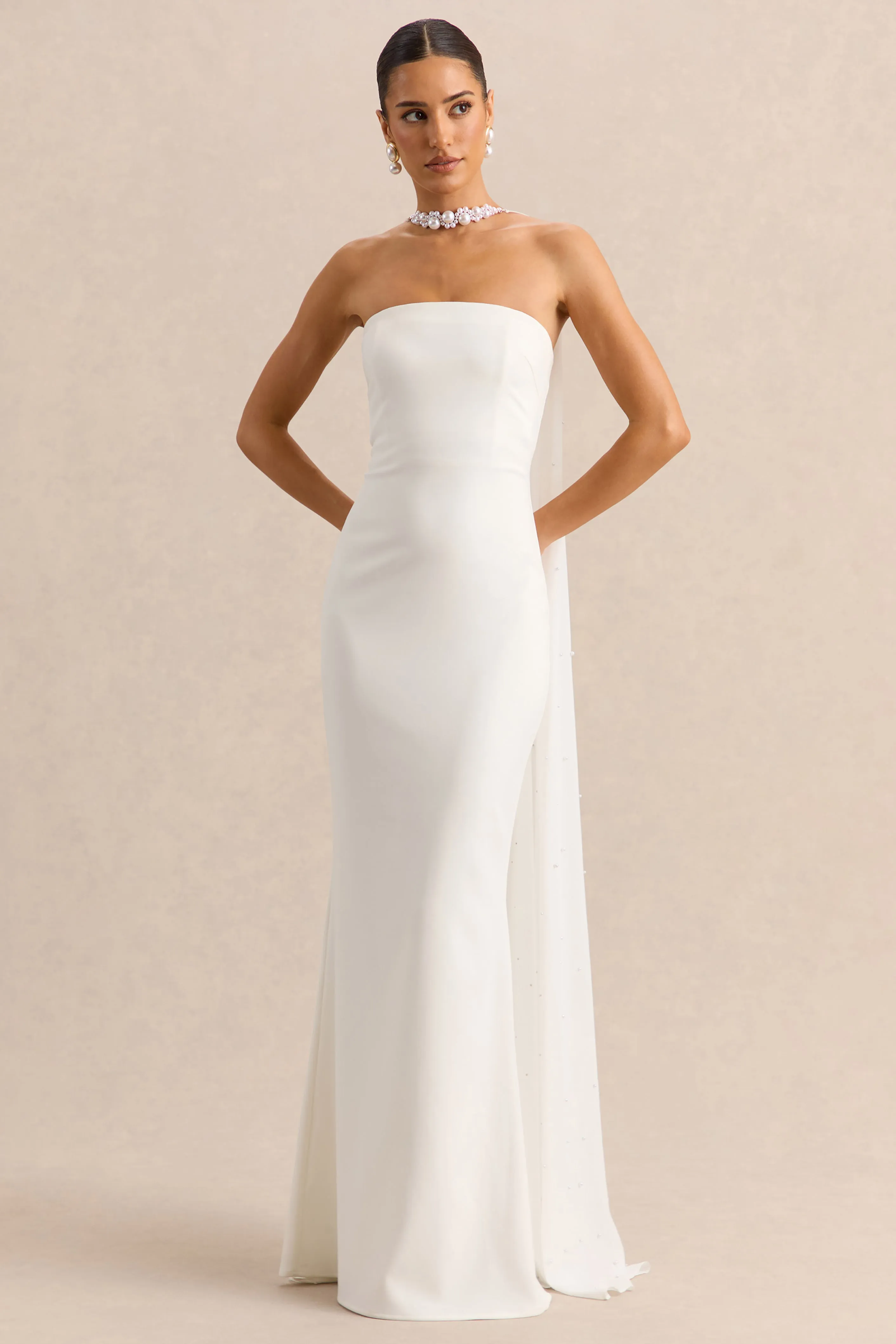 Alina | White Bandeau Maxi-Dress With Cape sold by Club L London product image thumbnail 5