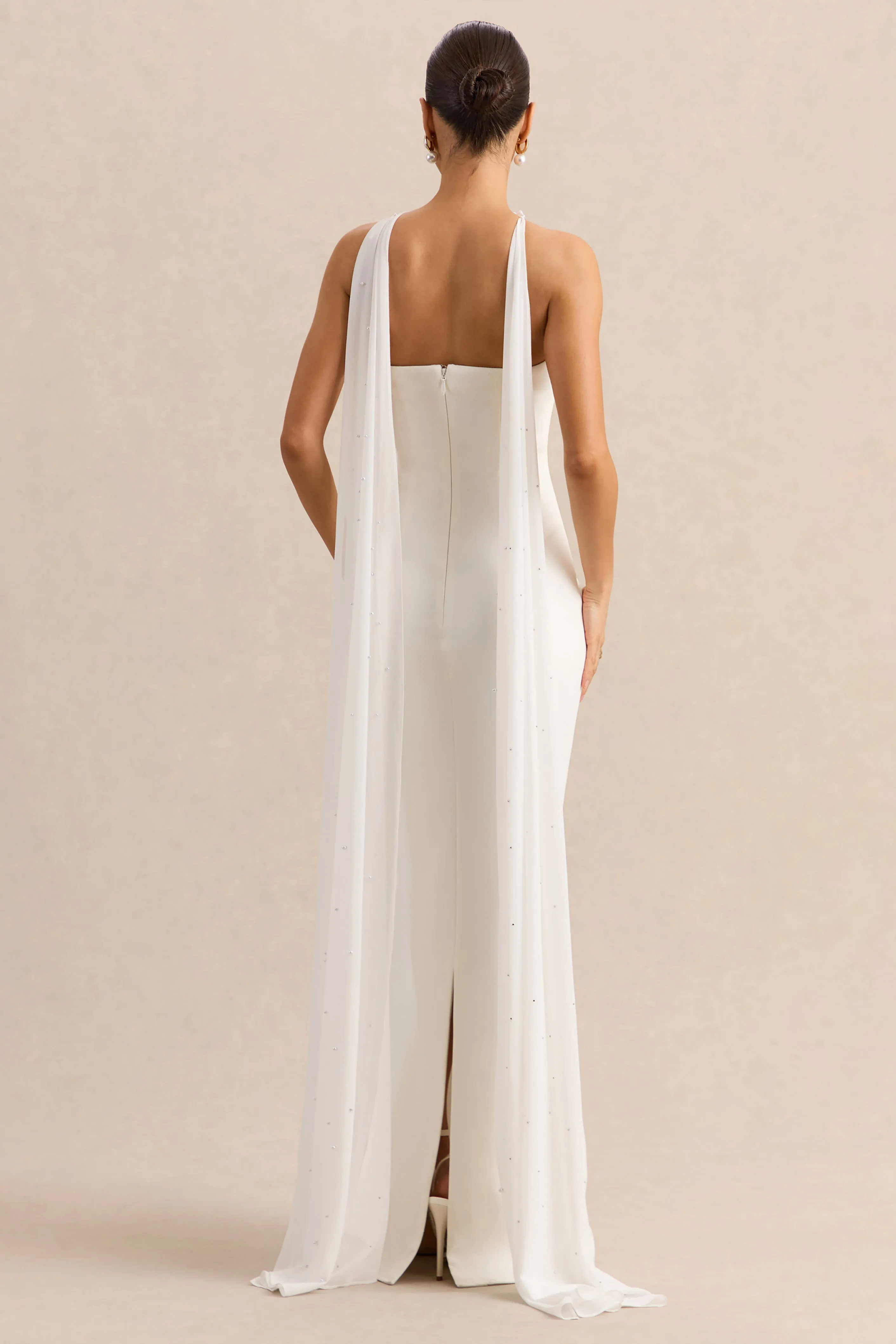 Alina | White Bandeau Maxi-Dress With Cape sold by Club L London product image thumbnail 2