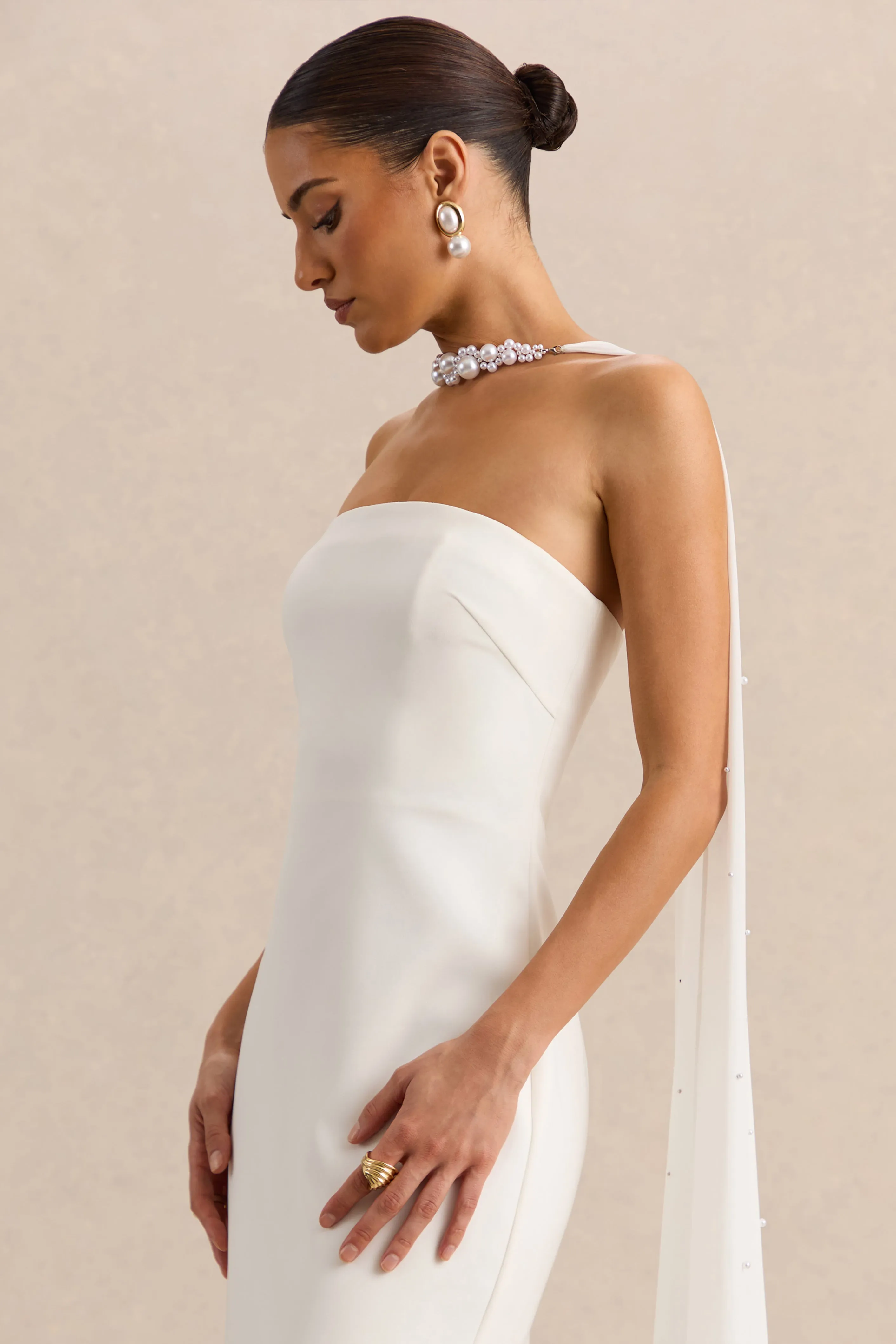 Alina | White Bandeau Maxi-Dress With Cape sold by Club L London product image thumbnail 3