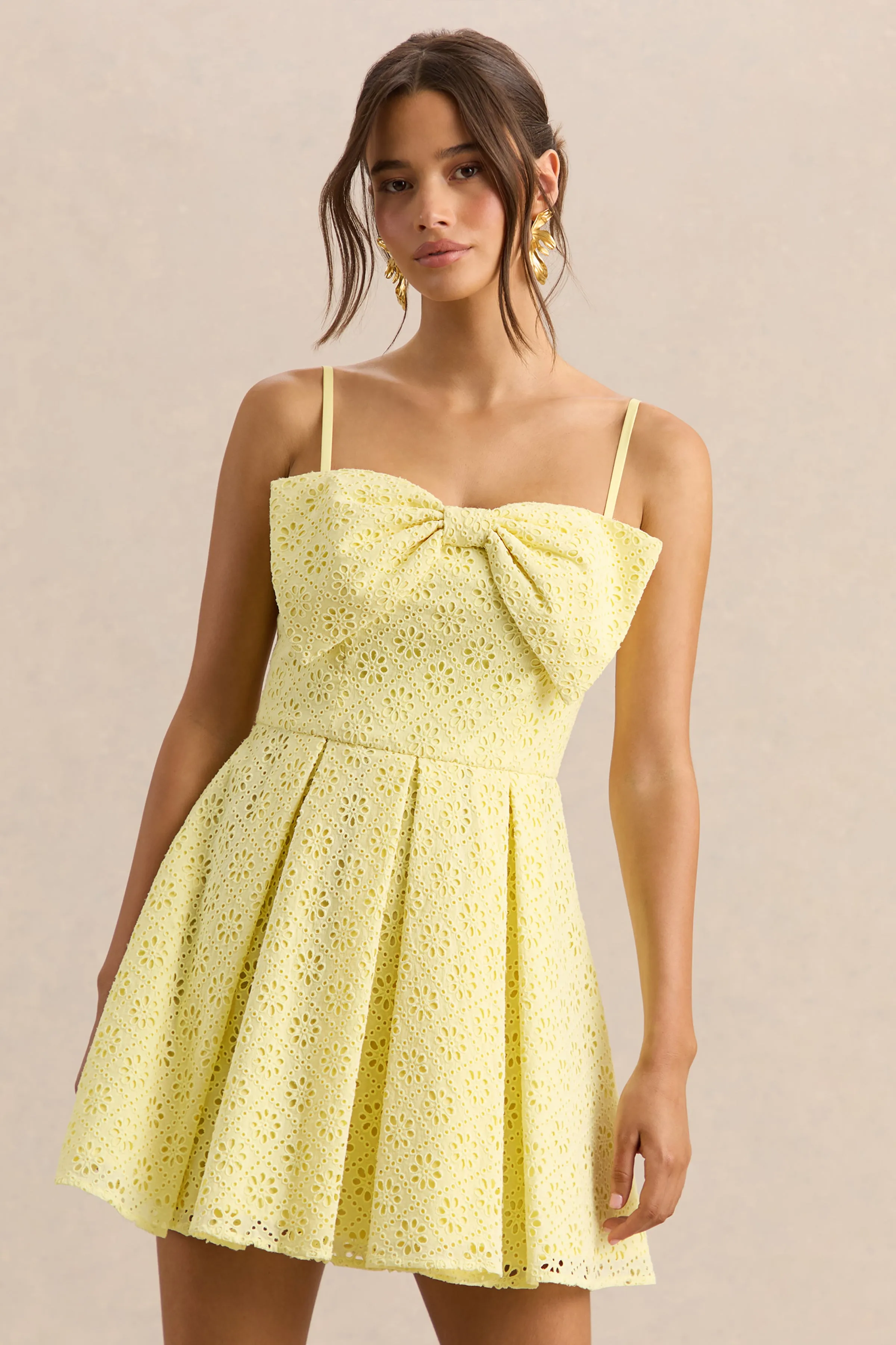Elina | Lemon Square-Neck Mini Dress With Bow Detail sold by Club L London product image thumbnail 3