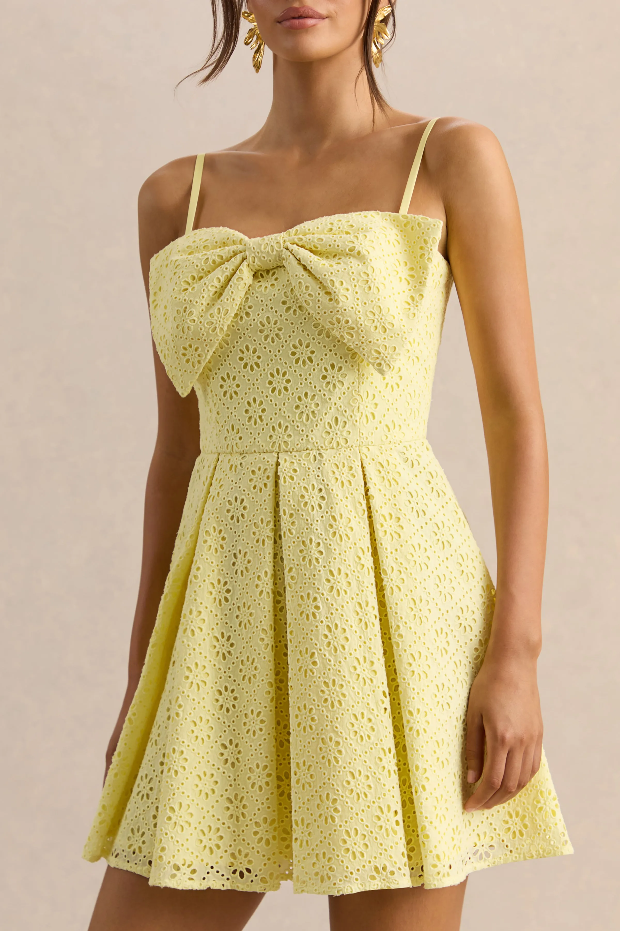 Elina | Lemon Square-Neck Mini Dress With Bow Detail sold by Club L London product image thumbnail 5