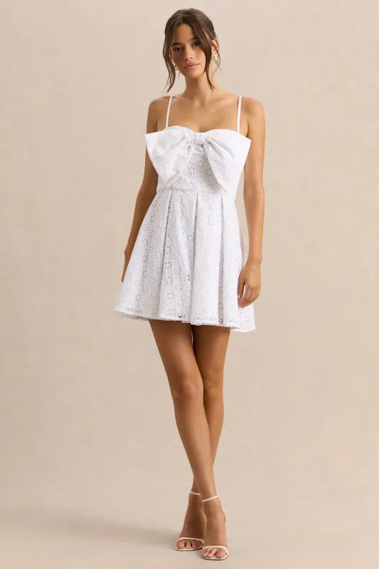 Elina | White Square-Neck Mini Dress With Bow Detail made by Club L London