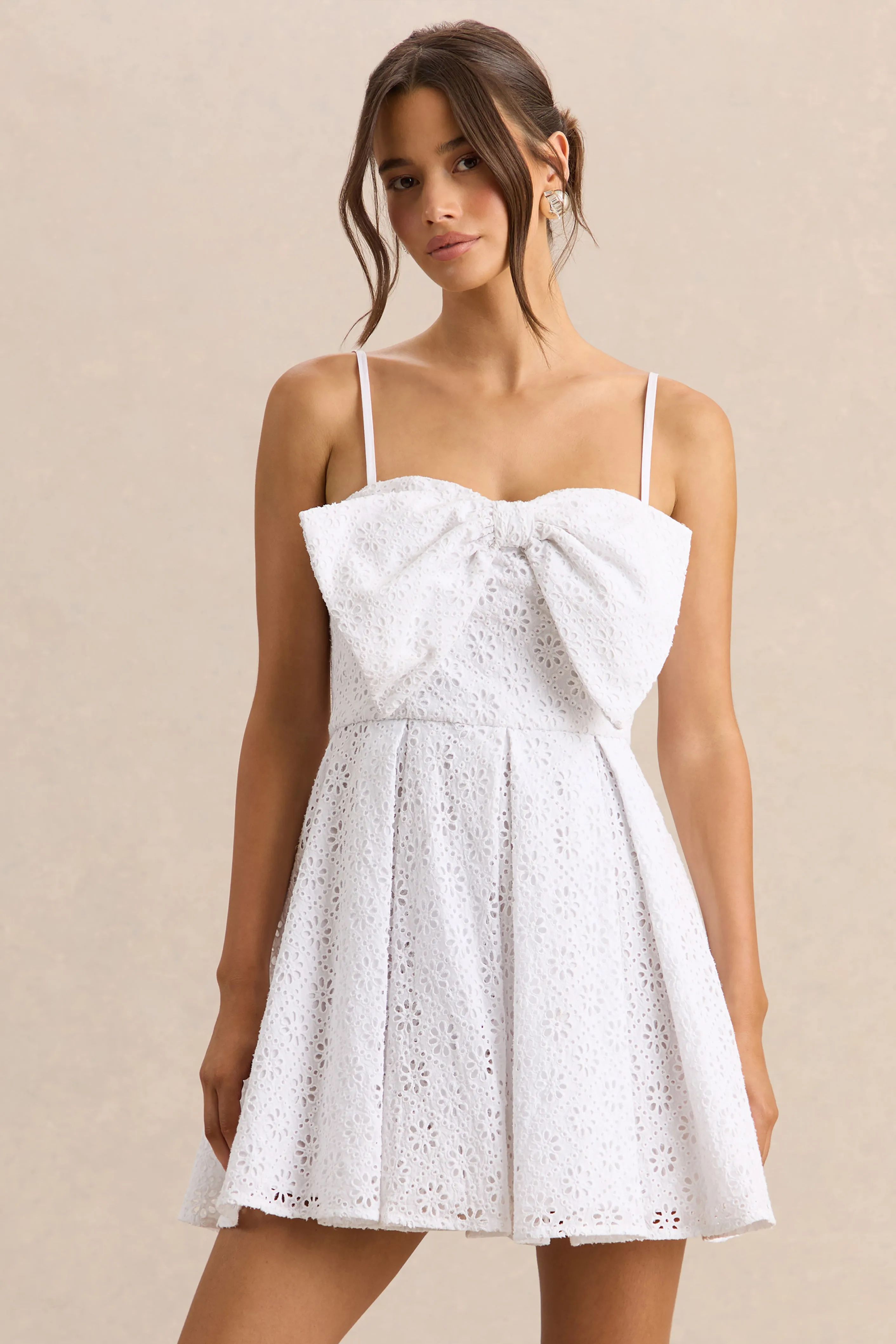 Elina | White Square-Neck Mini Dress With Bow Detail sold by Club L London product image thumbnail 3