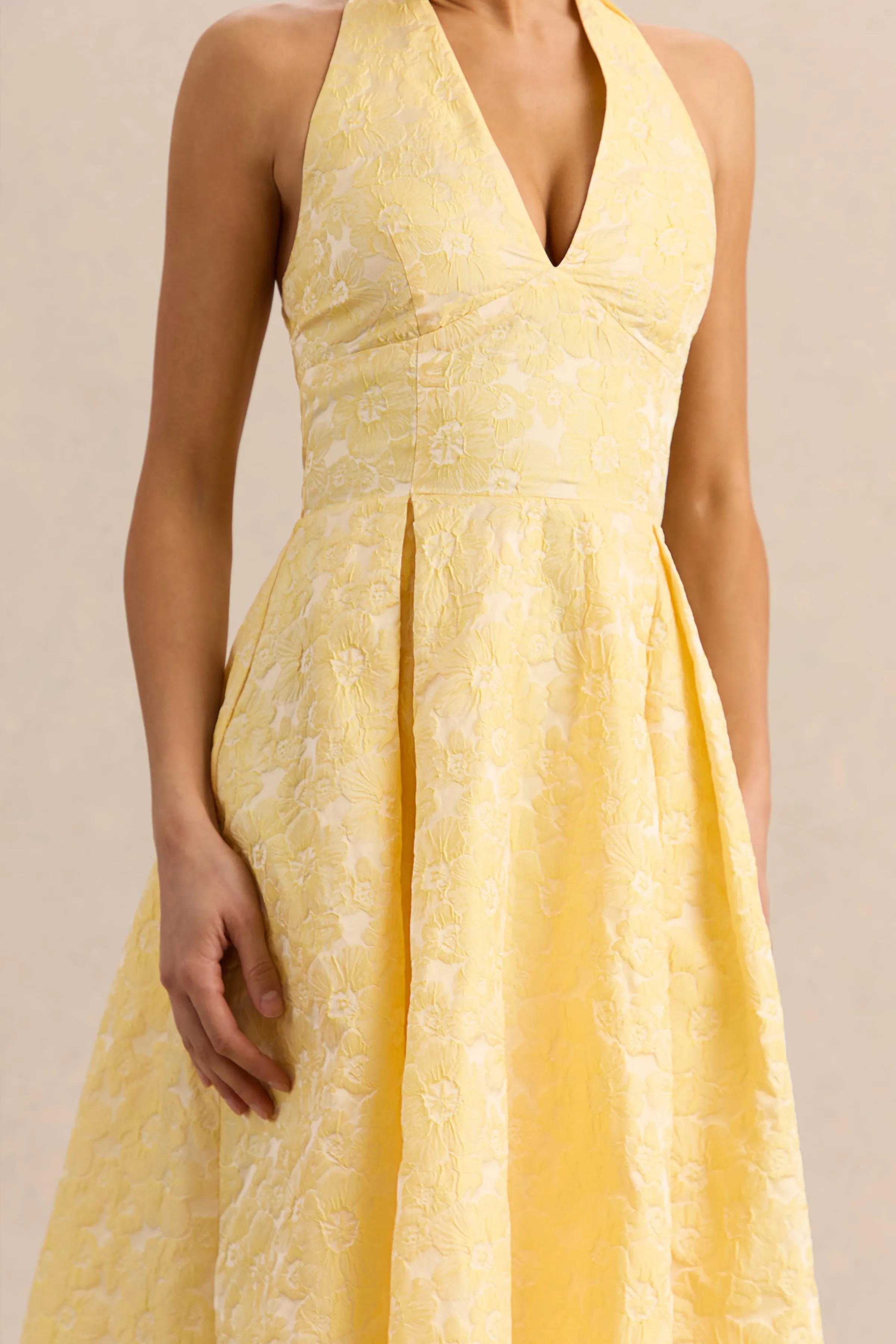 Nyomi | Lemon Satin Halter-Neck Midi-Dress sold by Club L London product image thumbnail 3