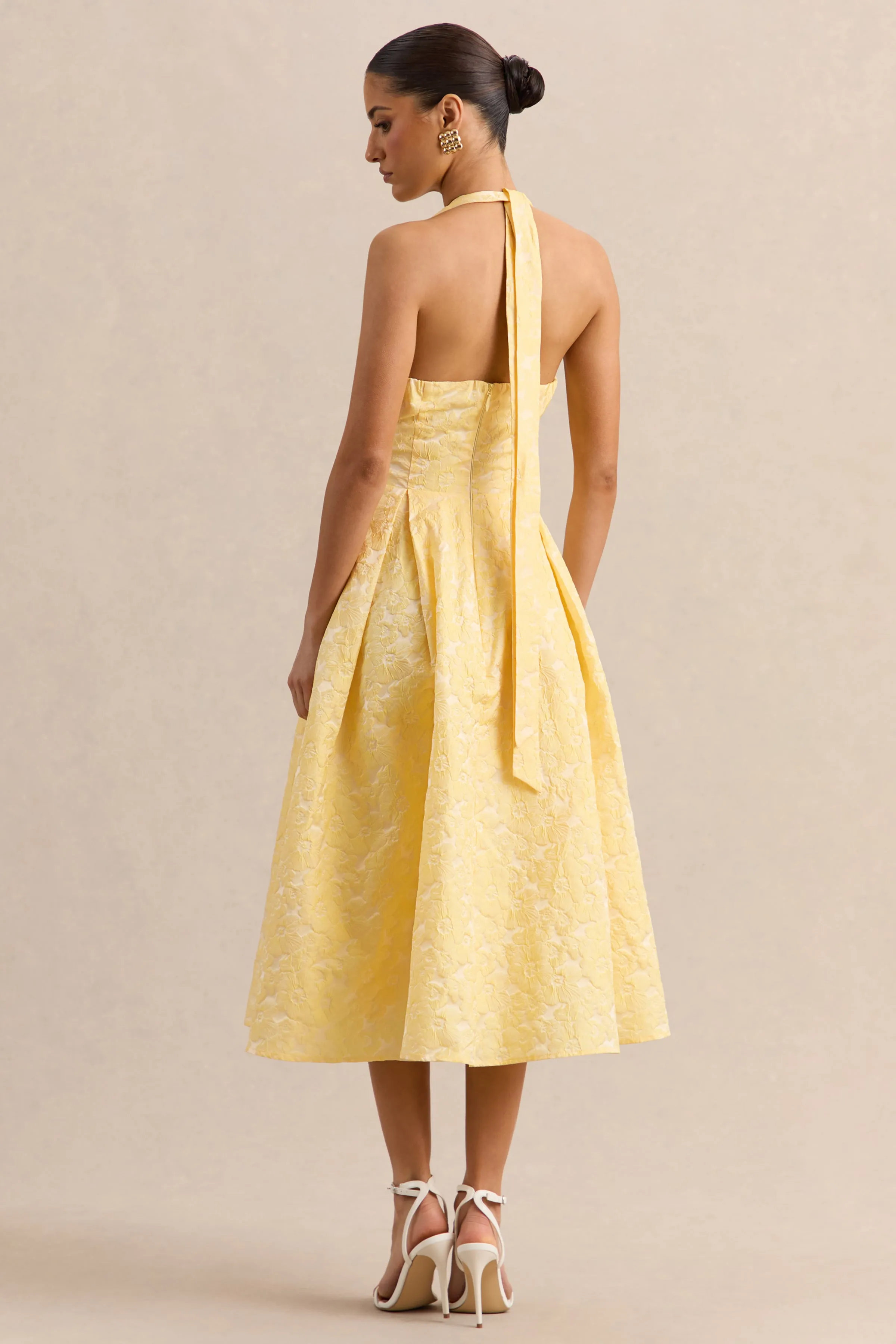 Nyomi | Lemon Satin Halter-Neck Midi-Dress sold by Club L London product image thumbnail 2