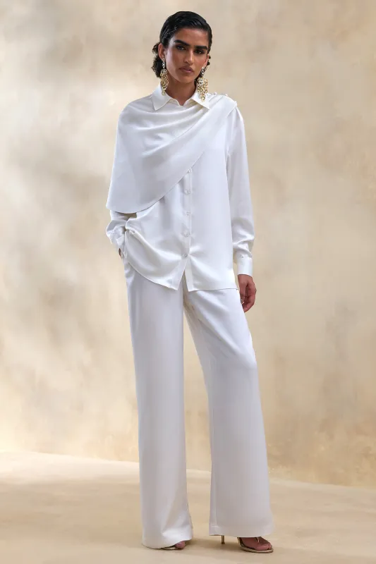 Ilena | Cream Satin Wide-Leg Trouser made by Club L London