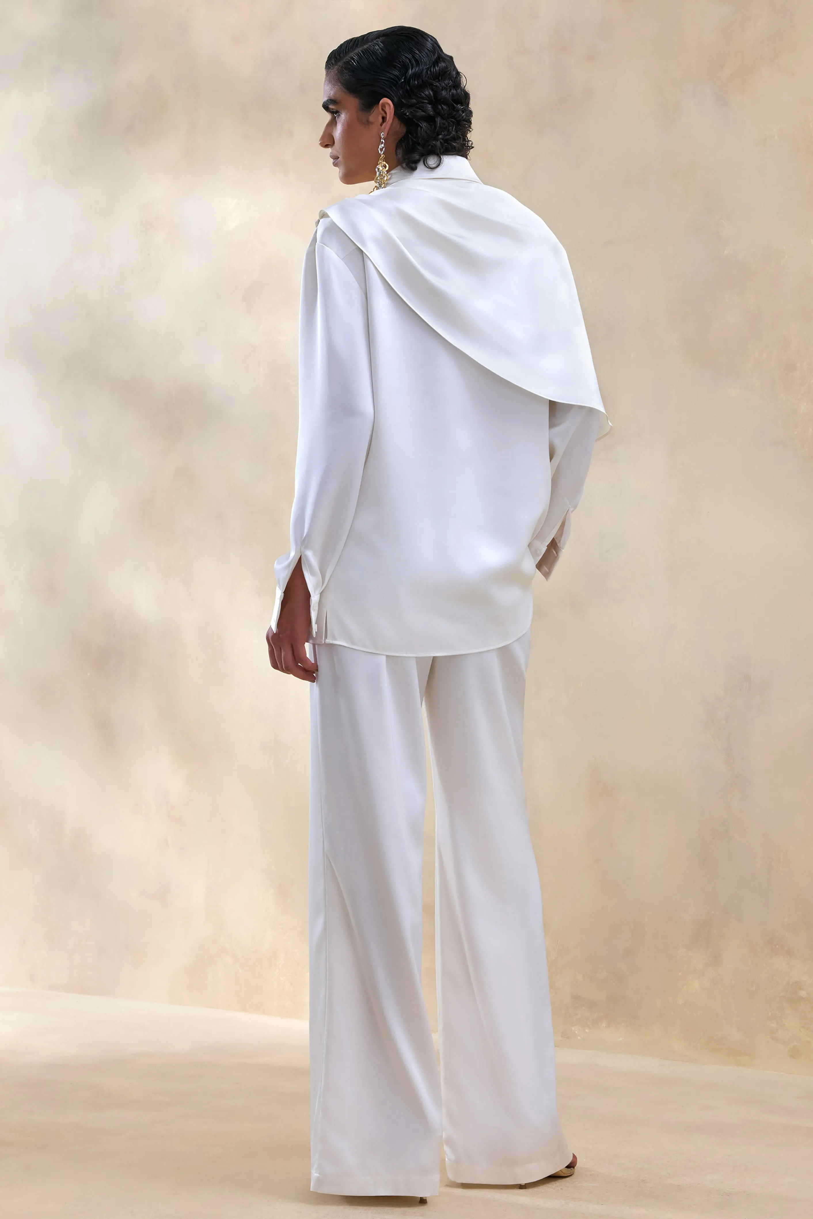 Ilena | Cream Satin Wide-Leg Trouser sold by Club L London product image thumbnail 2