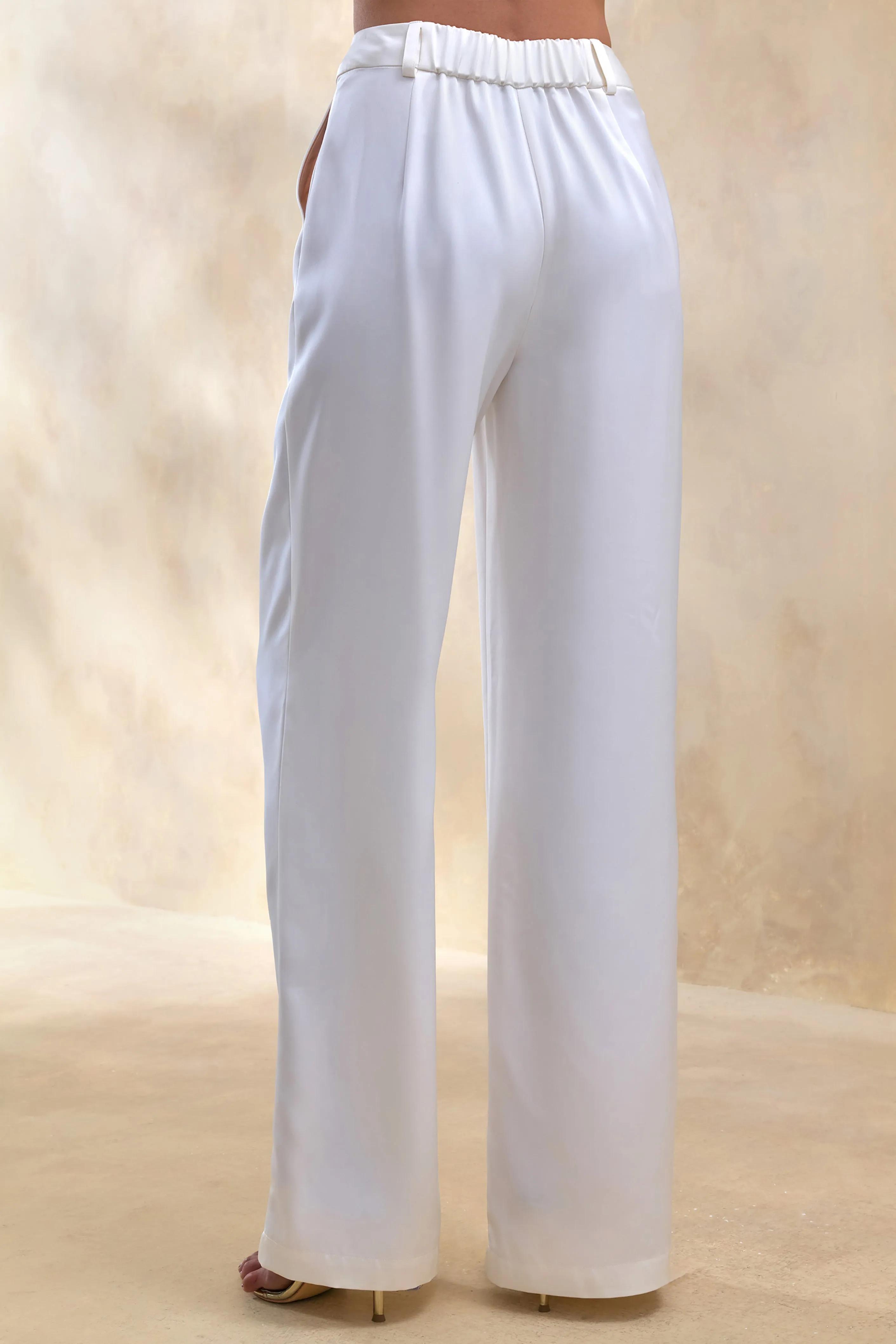 Ilena | Cream Satin Wide-Leg Trouser sold by Club L London product image thumbnail 3