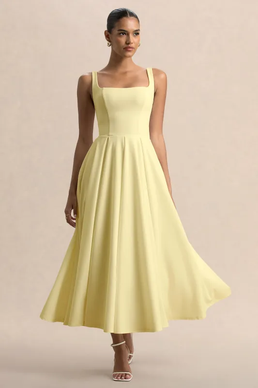 Parina | Lemon Strappy Volume-Hem Midi Dress made by Club L London