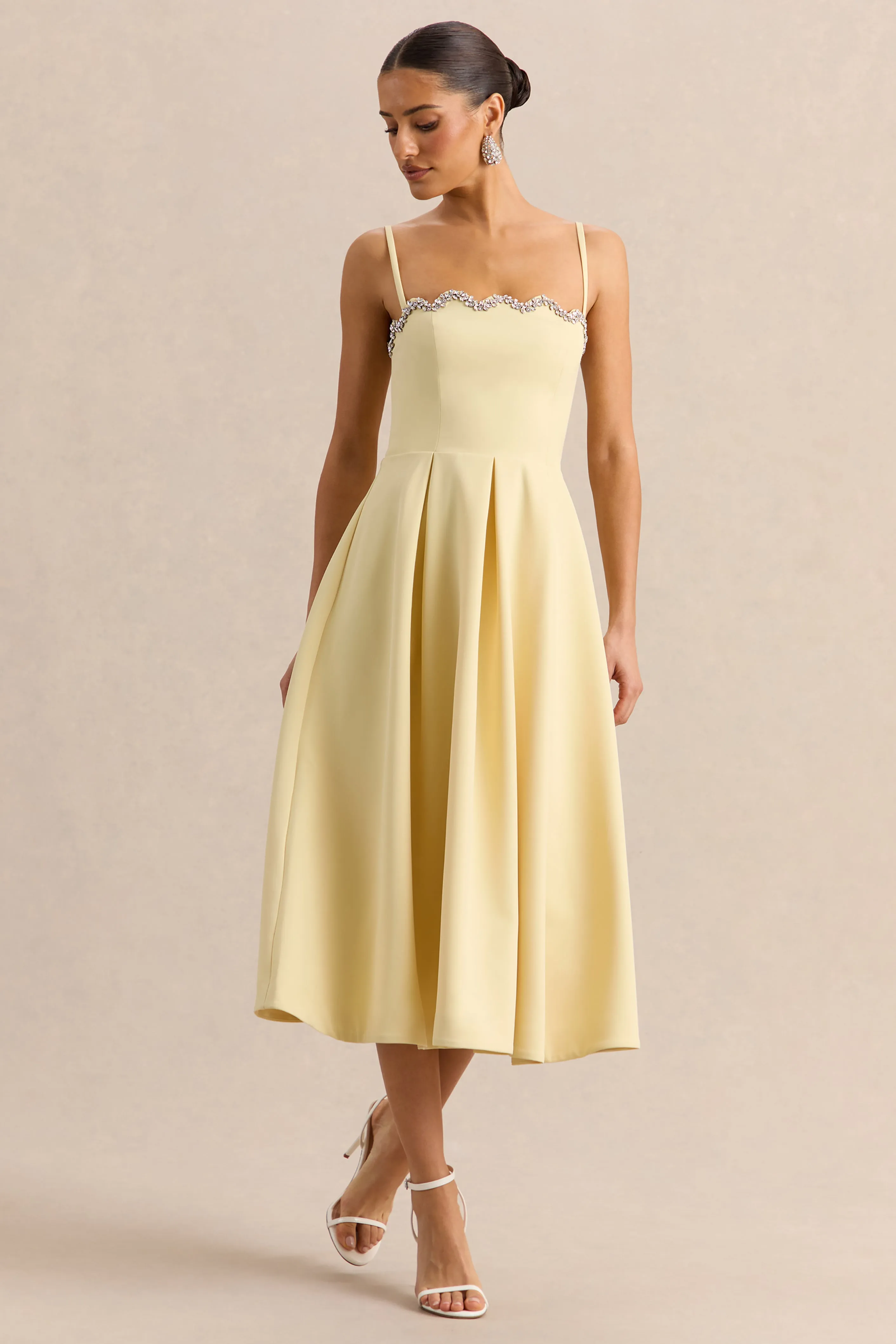 Evoria | Lemon Scalloped Square-Neck Midi Dress sold by Club L London product image thumbnail 4