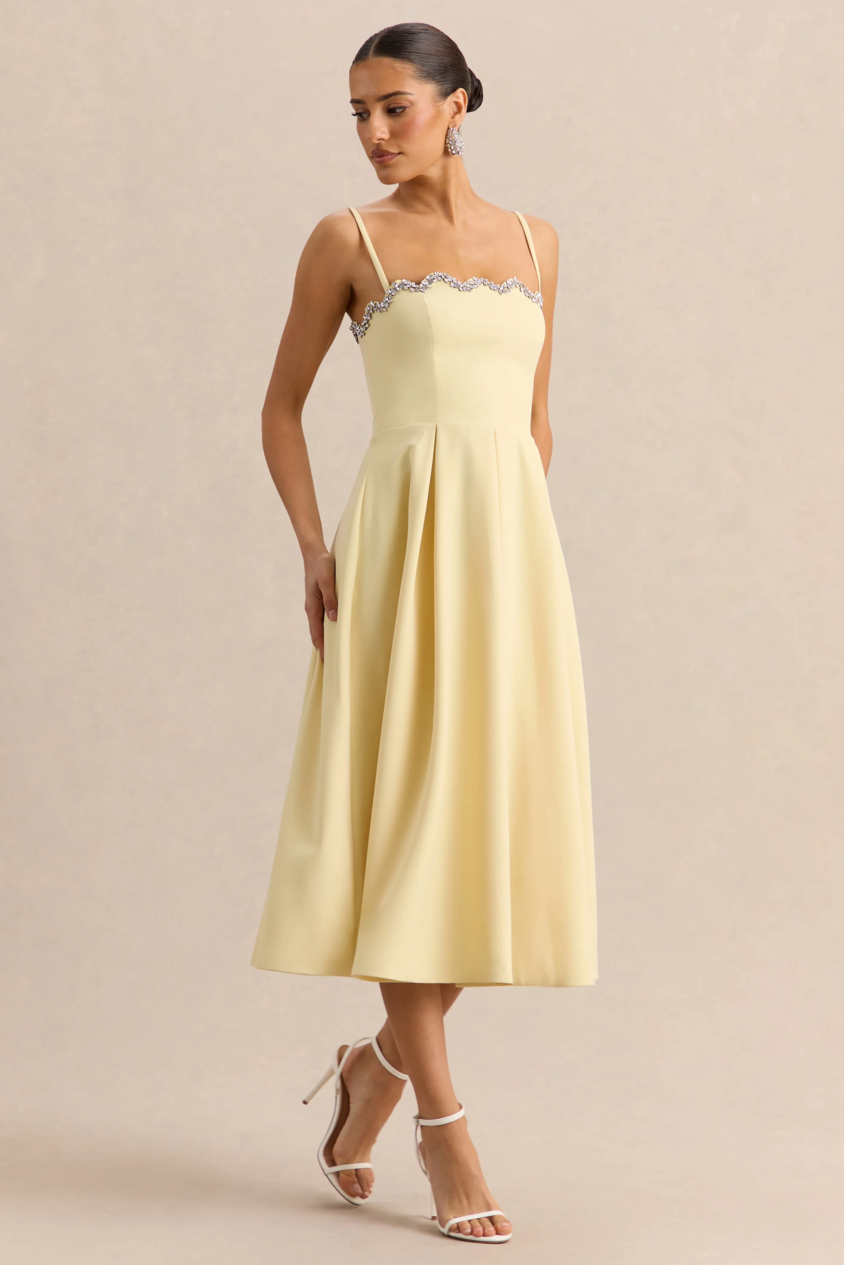 Evoria | Lemon Scalloped Square-Neck Midi Dress sold by Club L London product image thumbnail 5