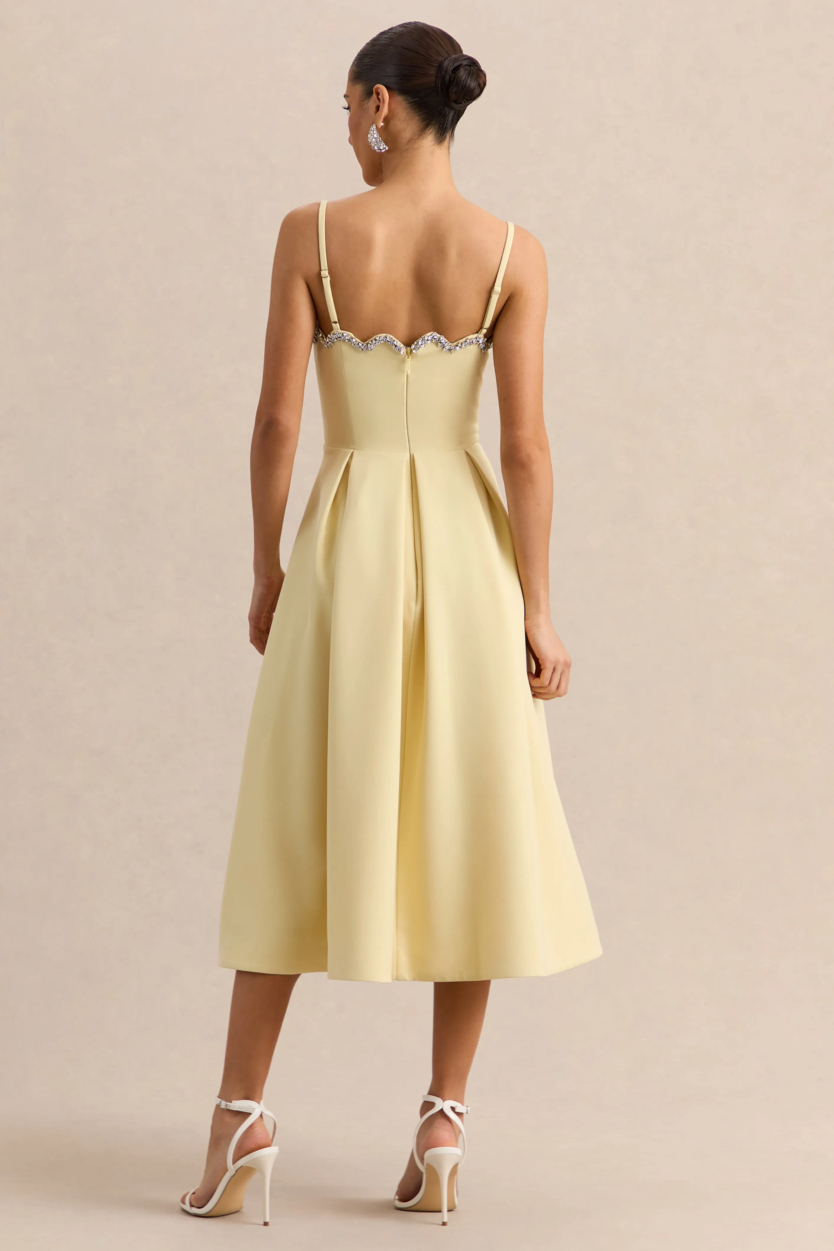 Evoria | Lemon Scalloped Square-Neck Midi Dress sold by Club L London product image thumbnail 2