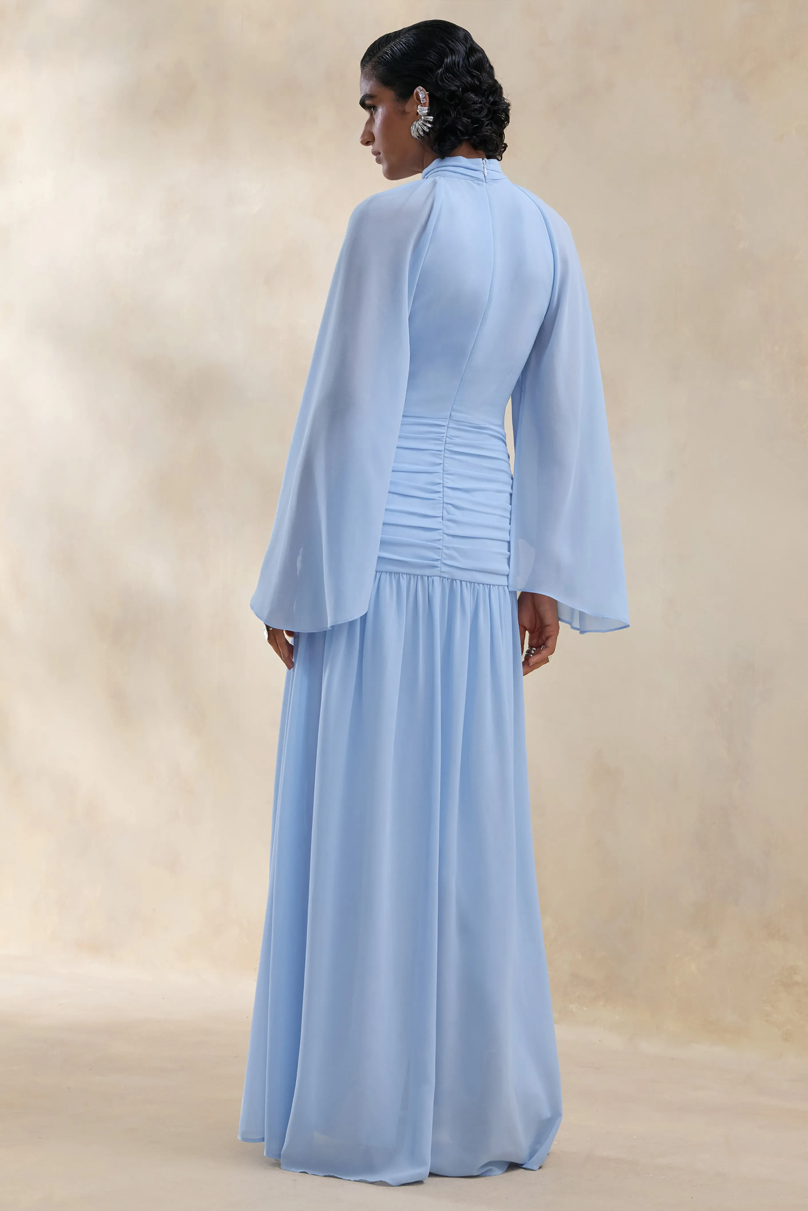 Narella | Blue Chiffon High-Neck Maxi Dress With Draped-Detailing sold by Club L London product image thumbnail 2