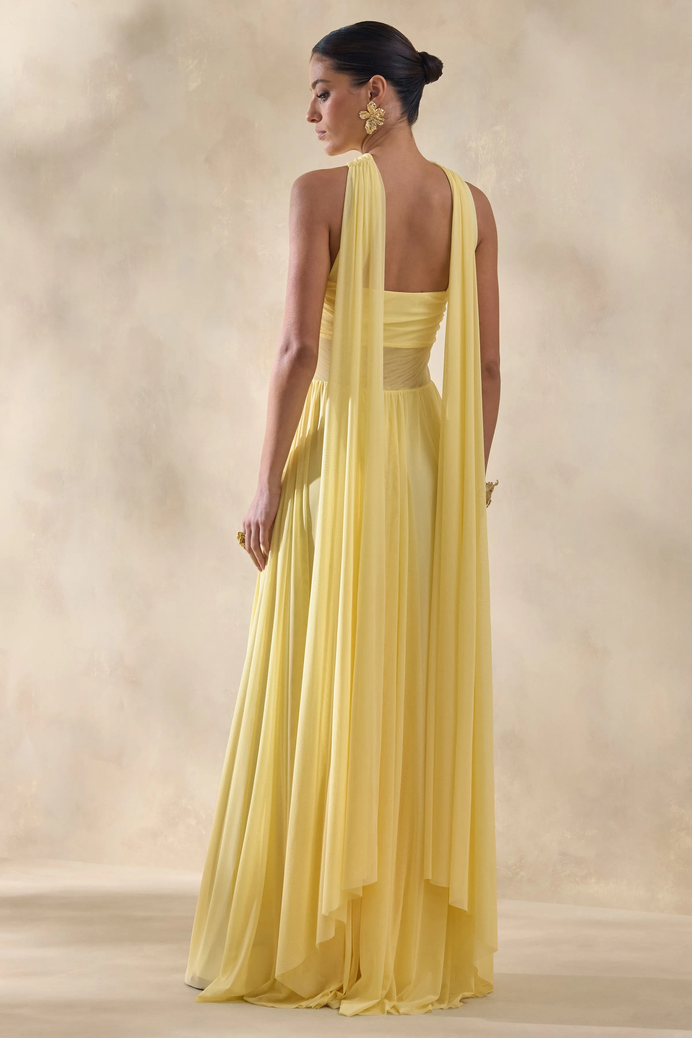 Lyvoria | Lemon Bandeau Maxi Dress With Mesh-Detail And Scarf sold by Club L London product image thumbnail 2