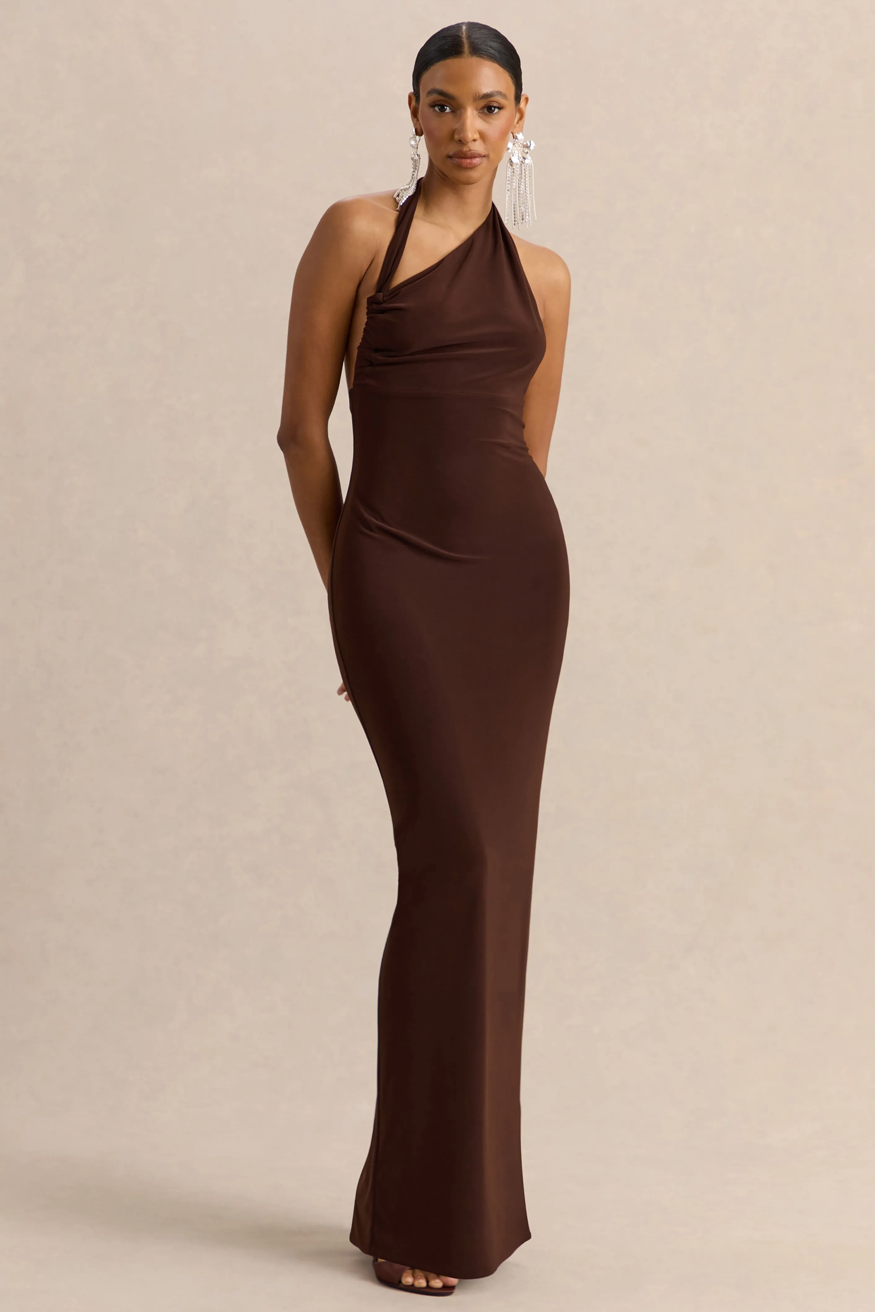 Delisse | Brown Asymmetric-Neck Maxi Dress sold by Club L London product image thumbnail 5