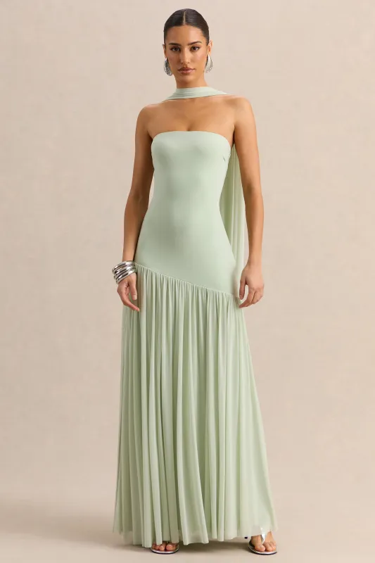 Bambi | Mint Bandeau Maxi Dress With Scarf-Detail made by Club L London