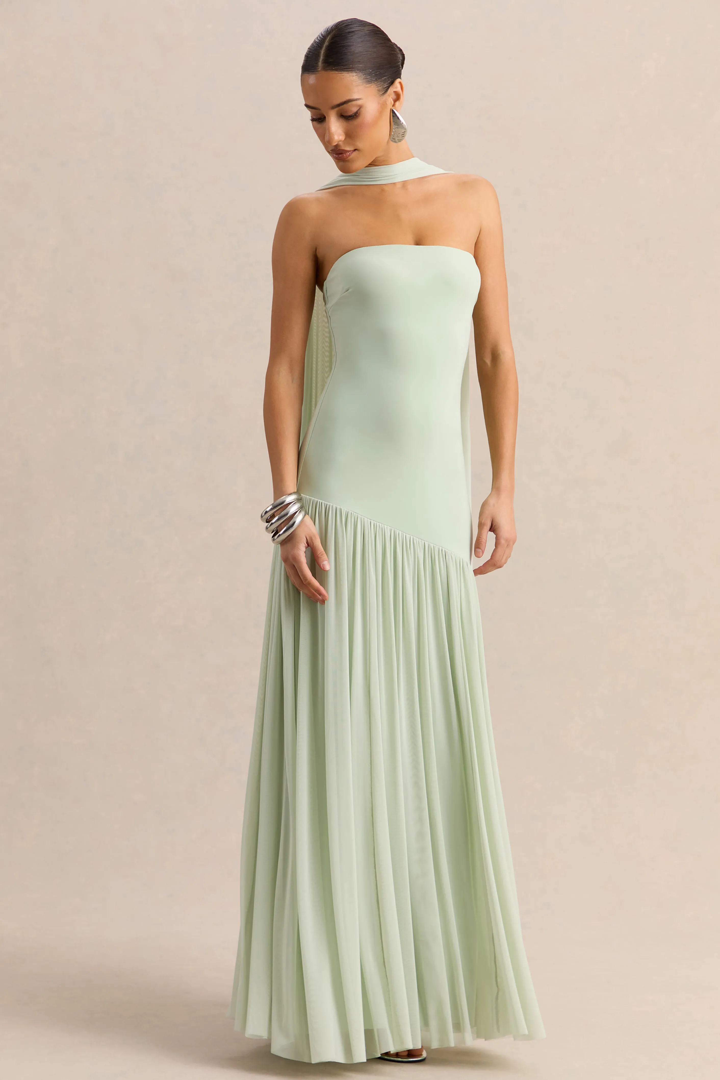 Bambi | Mint Bandeau Maxi Dress With Scarf-Detail sold by Club L London product image thumbnail 5