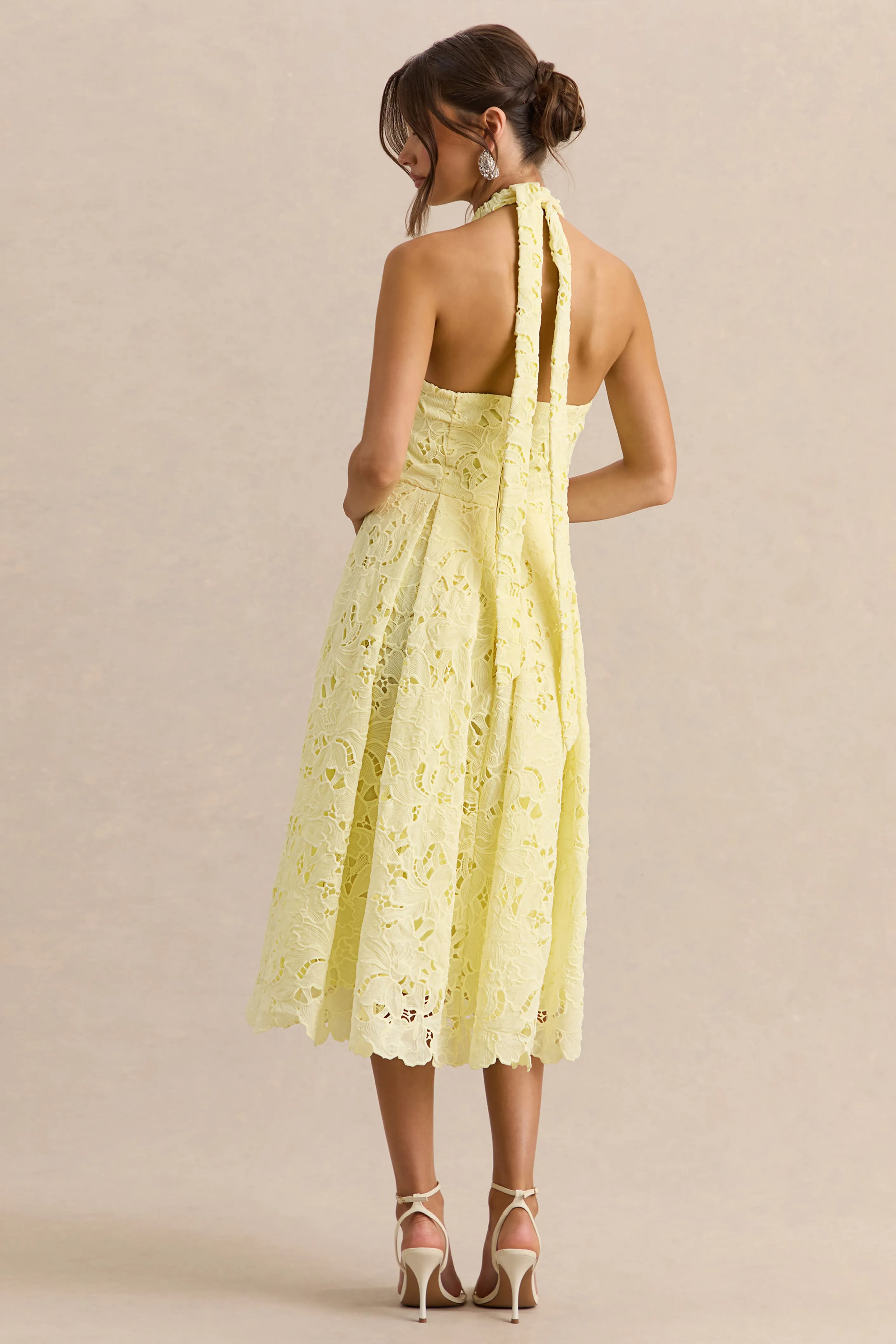 Maribel | Lemon Lace Plunge-Neck Midi Dress sold by Club L London product image thumbnail 2