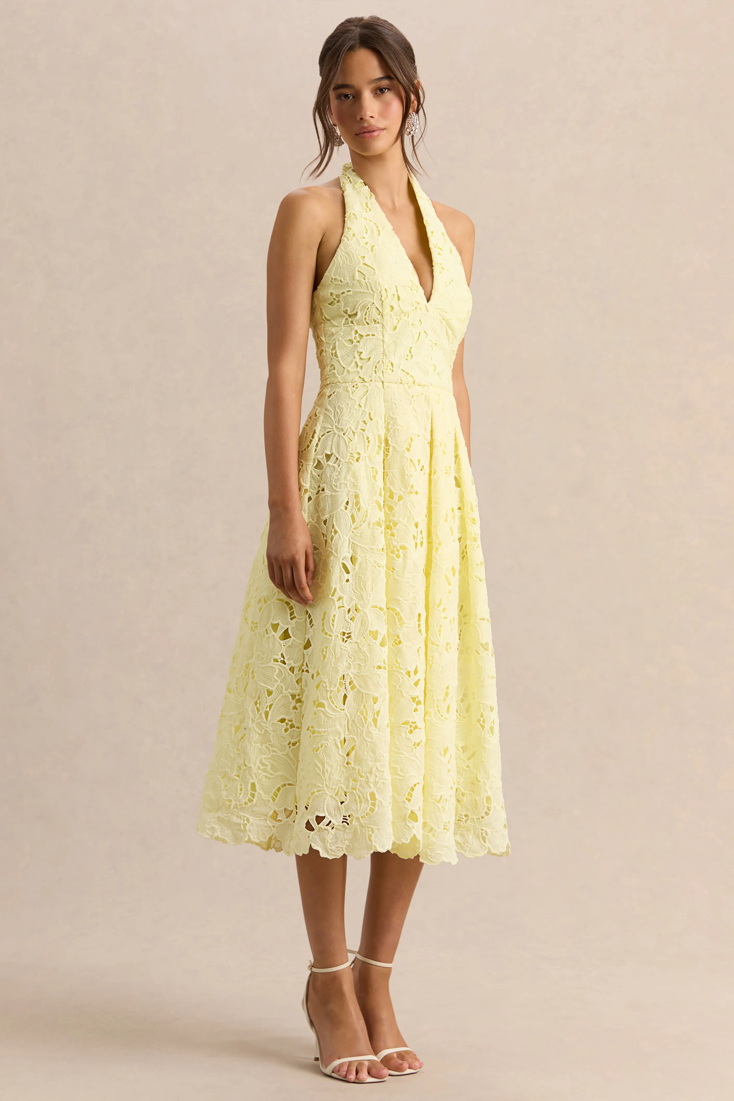 Maribel | Lemon Lace Plunge-Neck Midi Dress sold by Club L London product image thumbnail 4