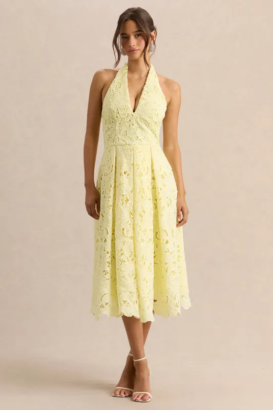 Maribel | Lemon Lace Plunge-Neck Midi Dress made by Club L London