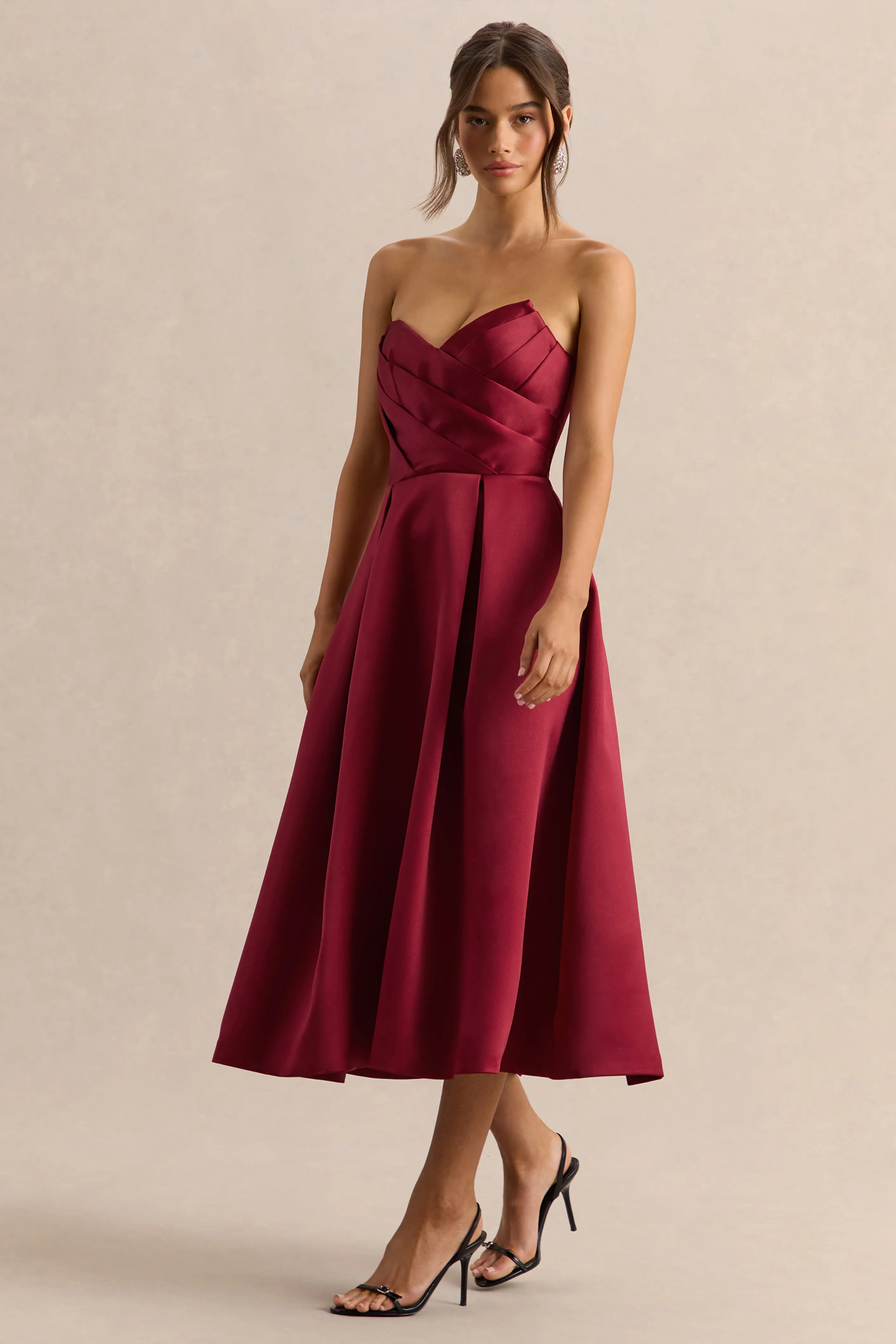 Promises | Red Satin Bandeau-Neck Midi Dress sold by Club L London product image thumbnail 5