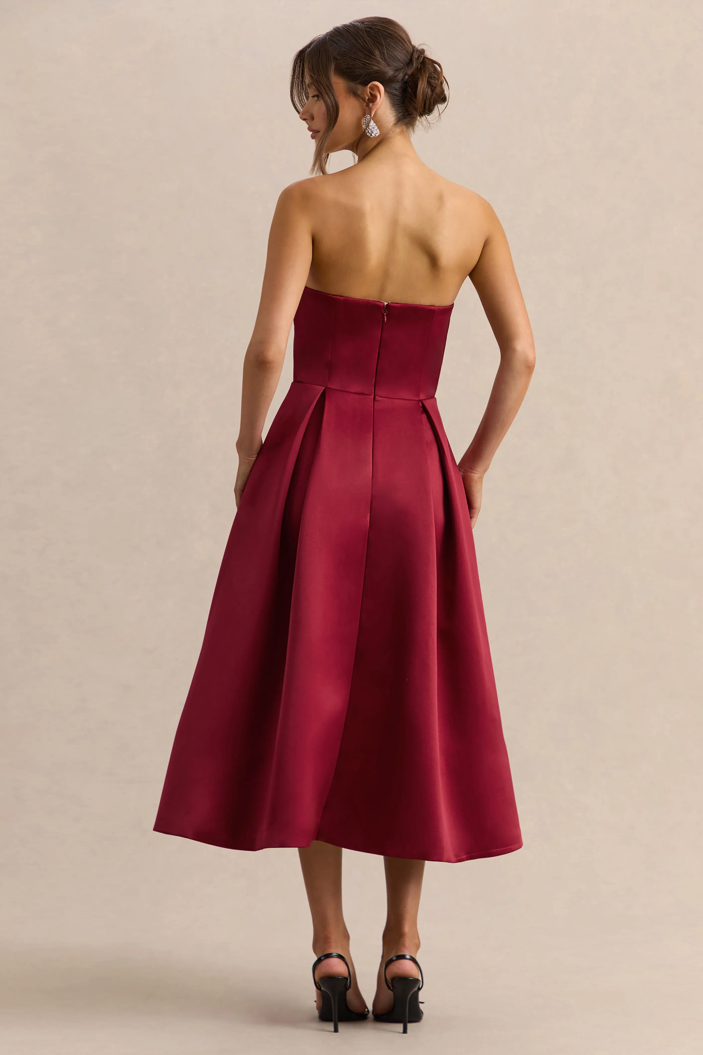 Promises | Red Satin Bandeau-Neck Midi Dress sold by Club L London product image thumbnail 2